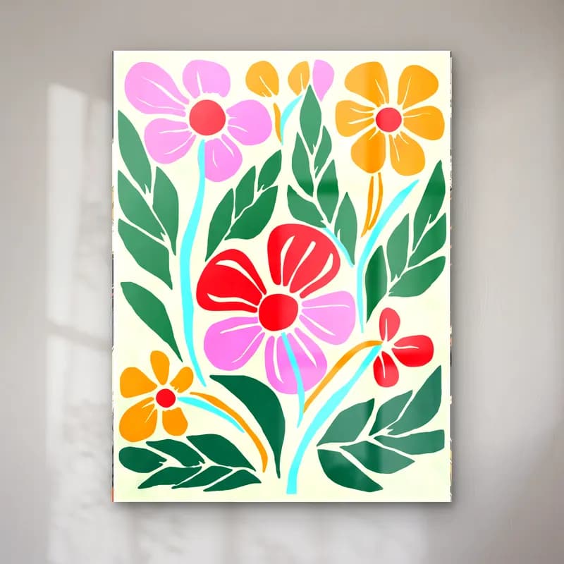 Retro Çiçek Deseni No. 66 cam tablo — Retro Çiçek Deseni No. 66 — retro çiçek deseni