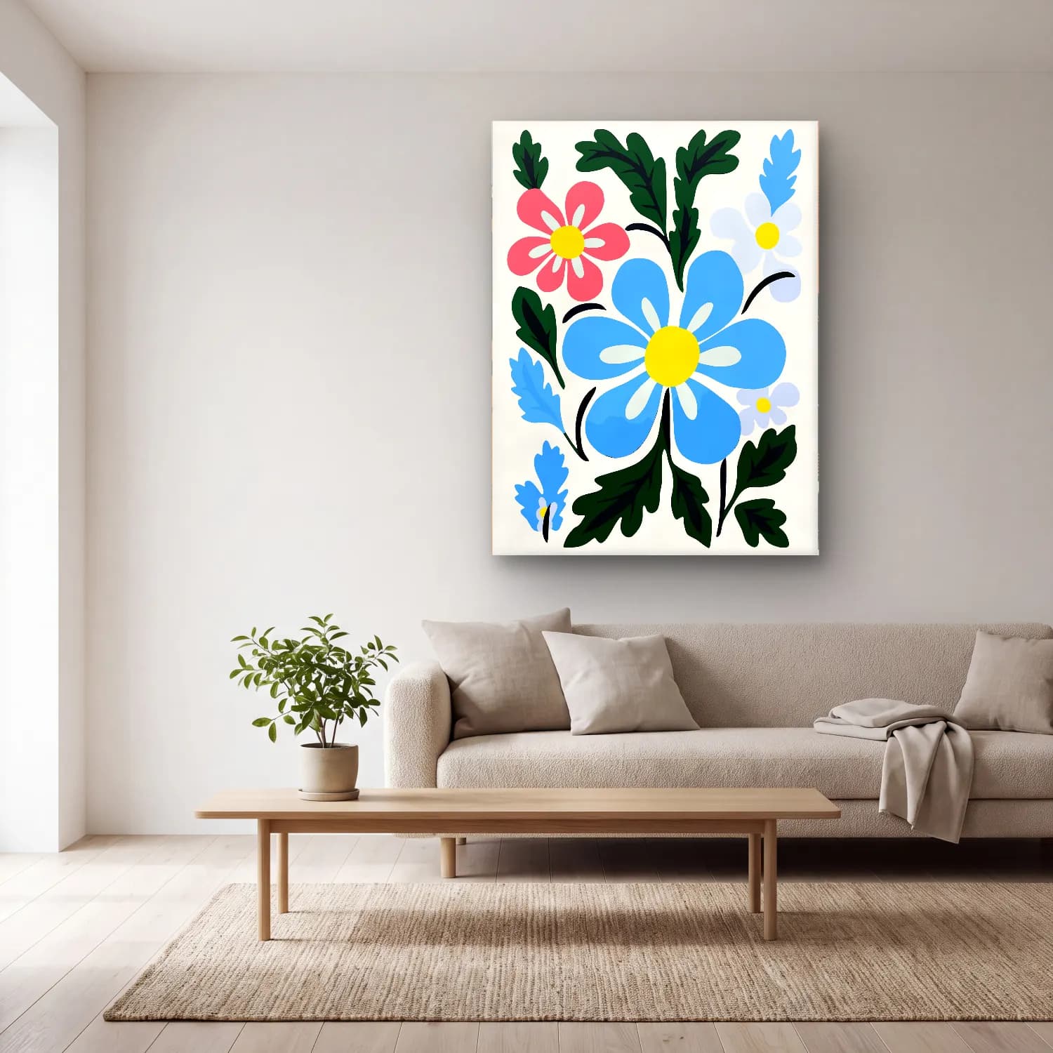 Pastel Çiçek Deseni No. 34 cam tablo — açık renk salonda
