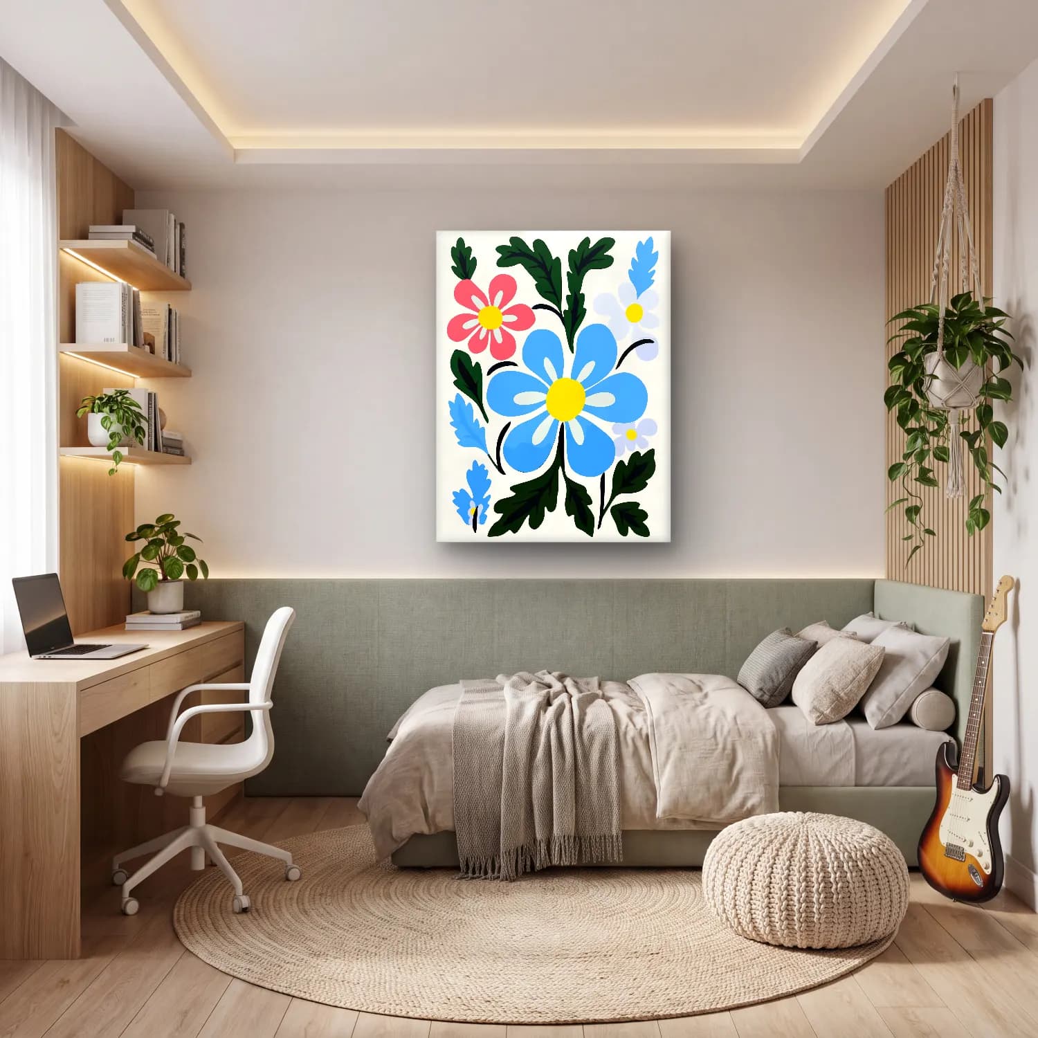 Pastel Çiçek Deseni No. 34 cam tablo — genç odasında