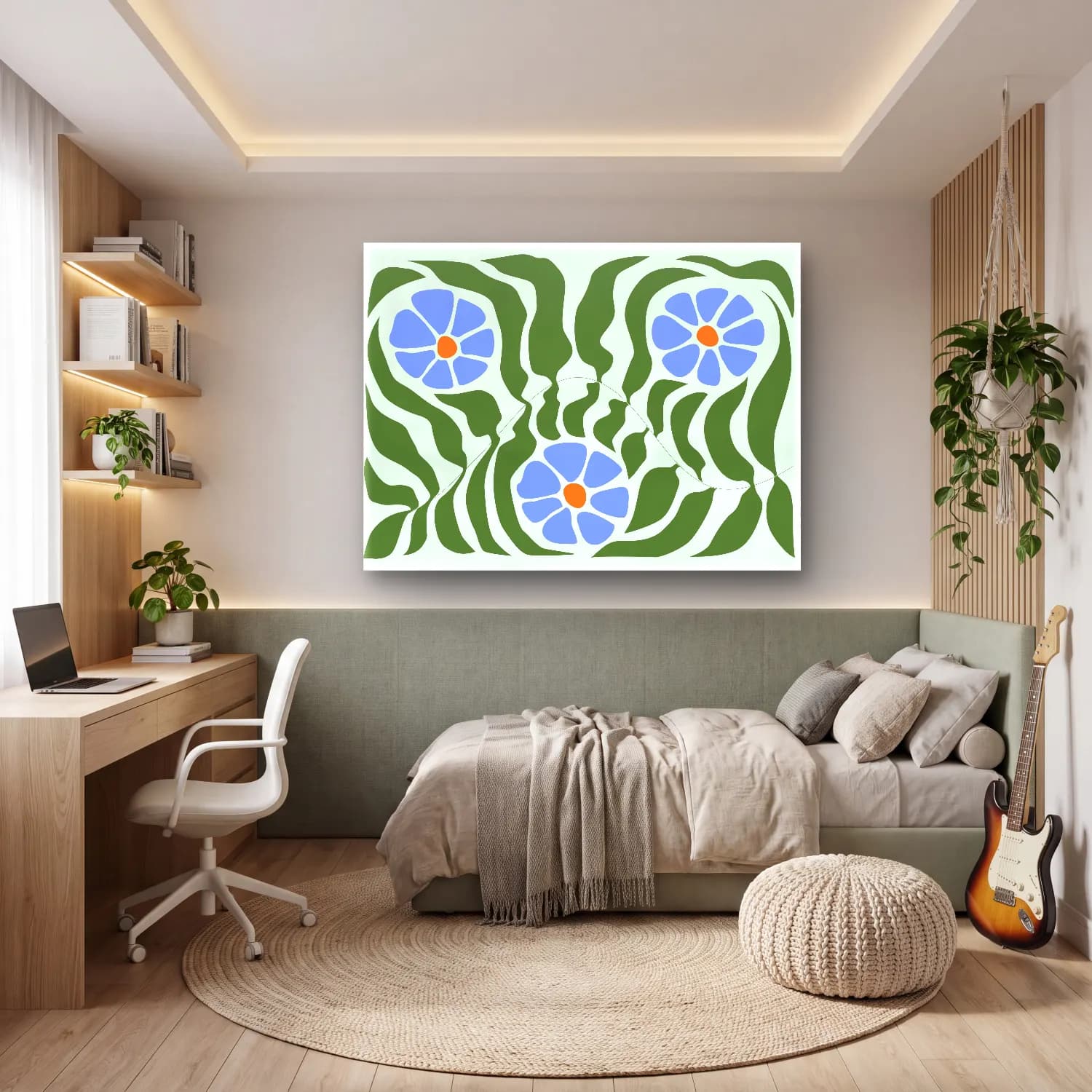 Boho Çiçek Deseni No. 71 cam tablo — genç odasında