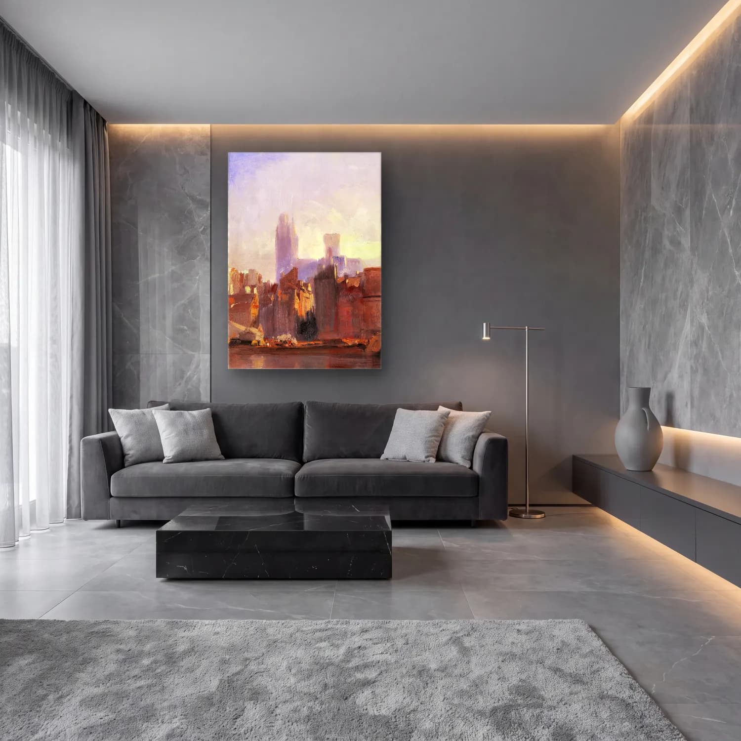 Yağlı Boya Roma No. 3 cam tablo — lüks salon duvarında
