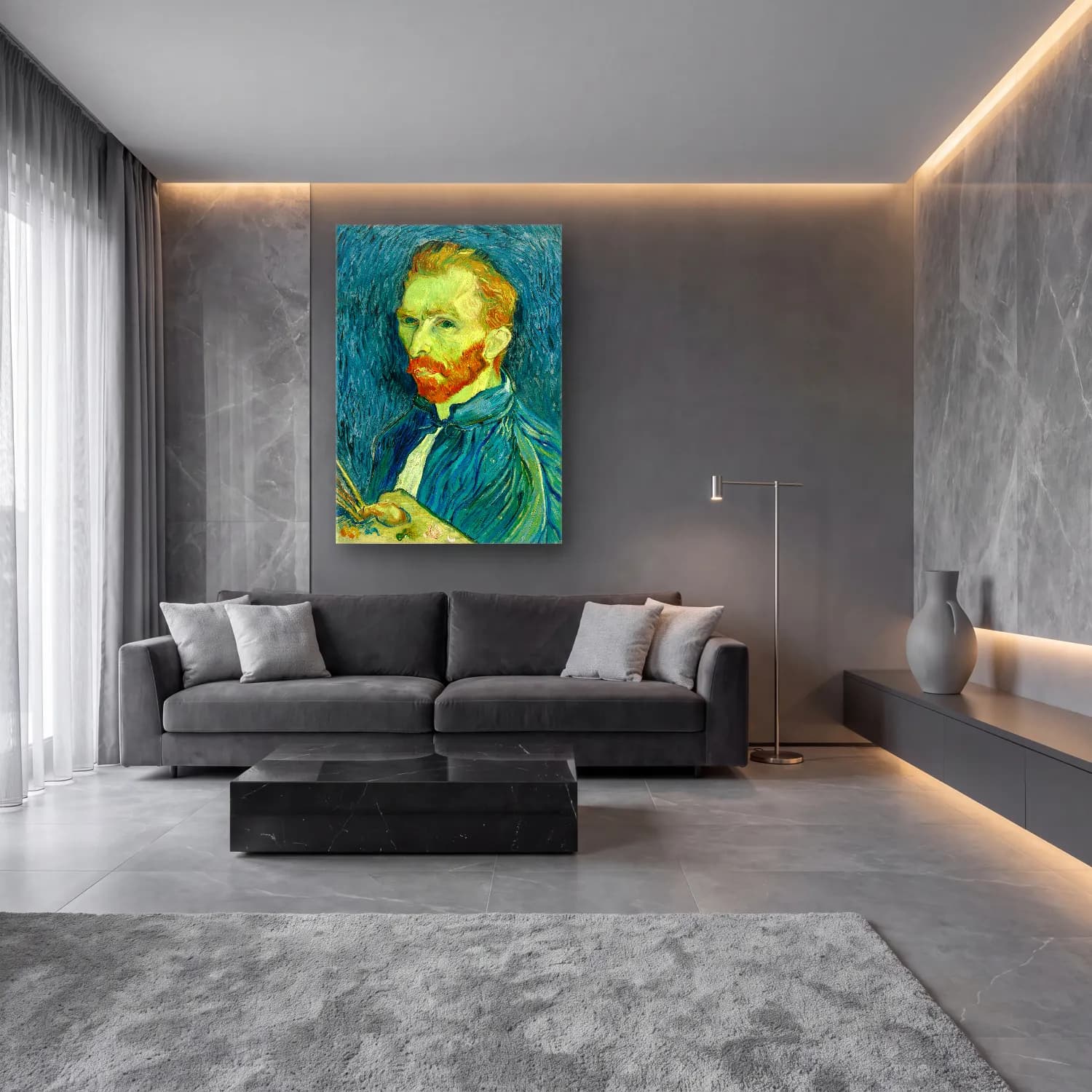 Empresyonist Erkek Portresi No. 31 cam tablo — lüks salon duvarında