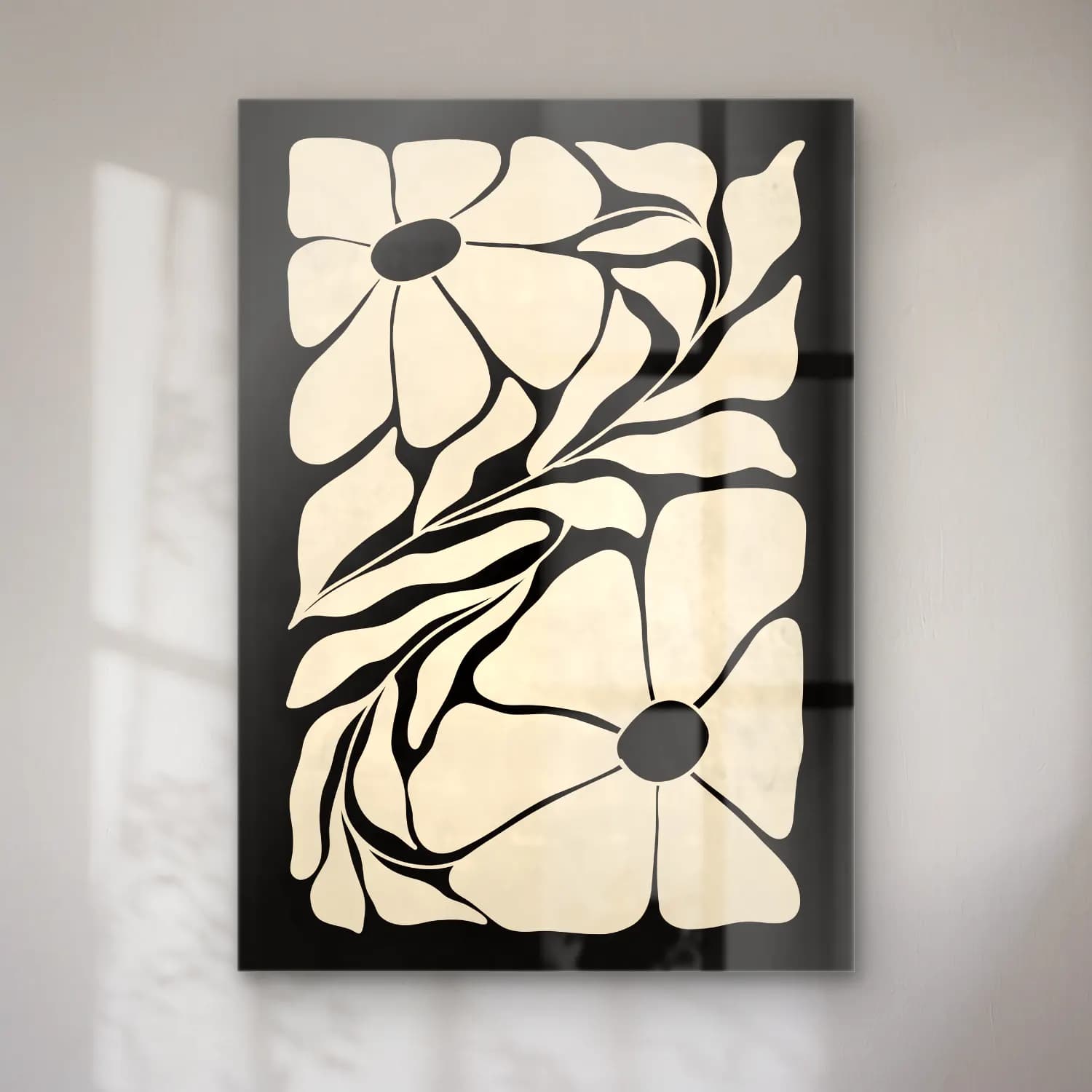 Boho Çiçek Deseni – Siyah Beyaz Tonlar cam tablo — Boho Çiçek Deseni – Siyah Beyaz Tonlar — boho çiçek deseni