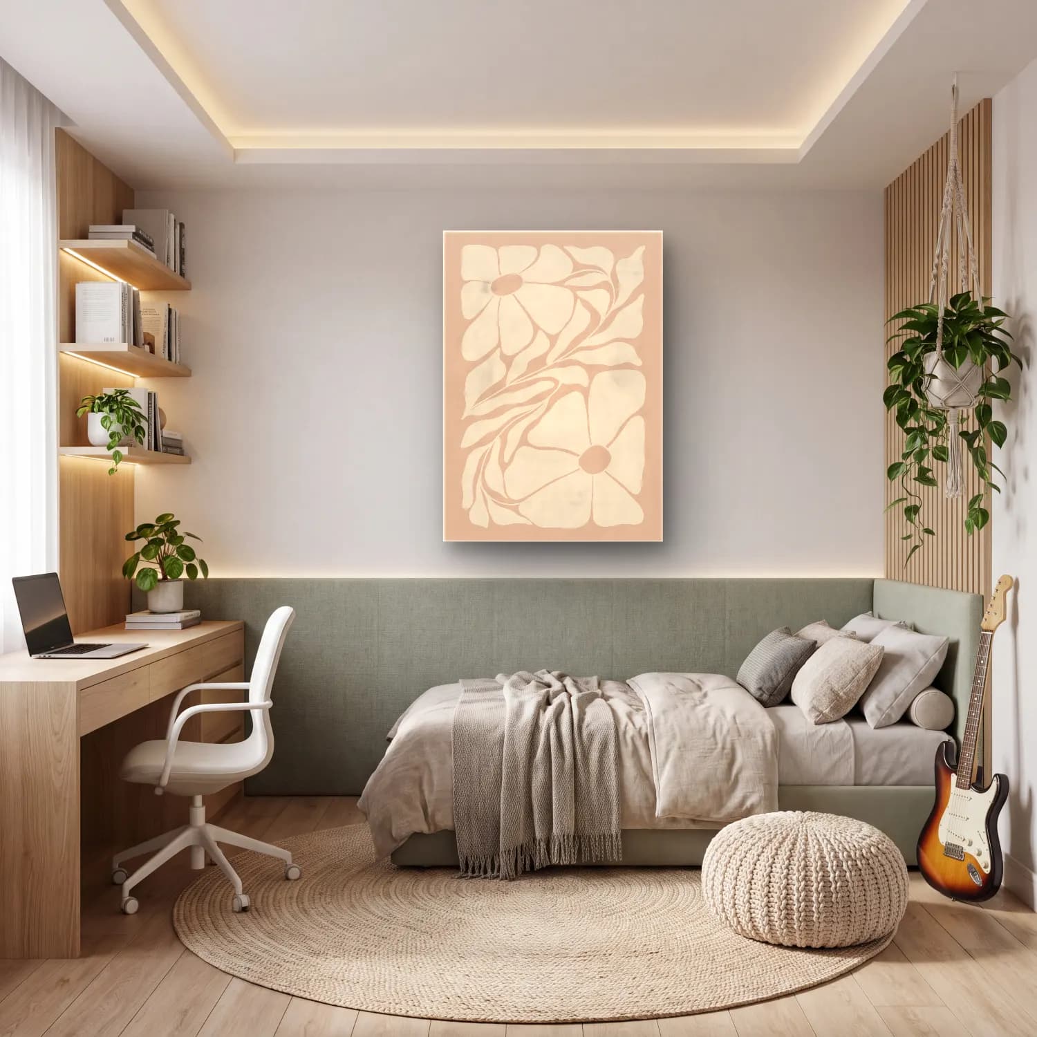 Boho Çiçek Deseni No. 74 cam tablo — genç odasında