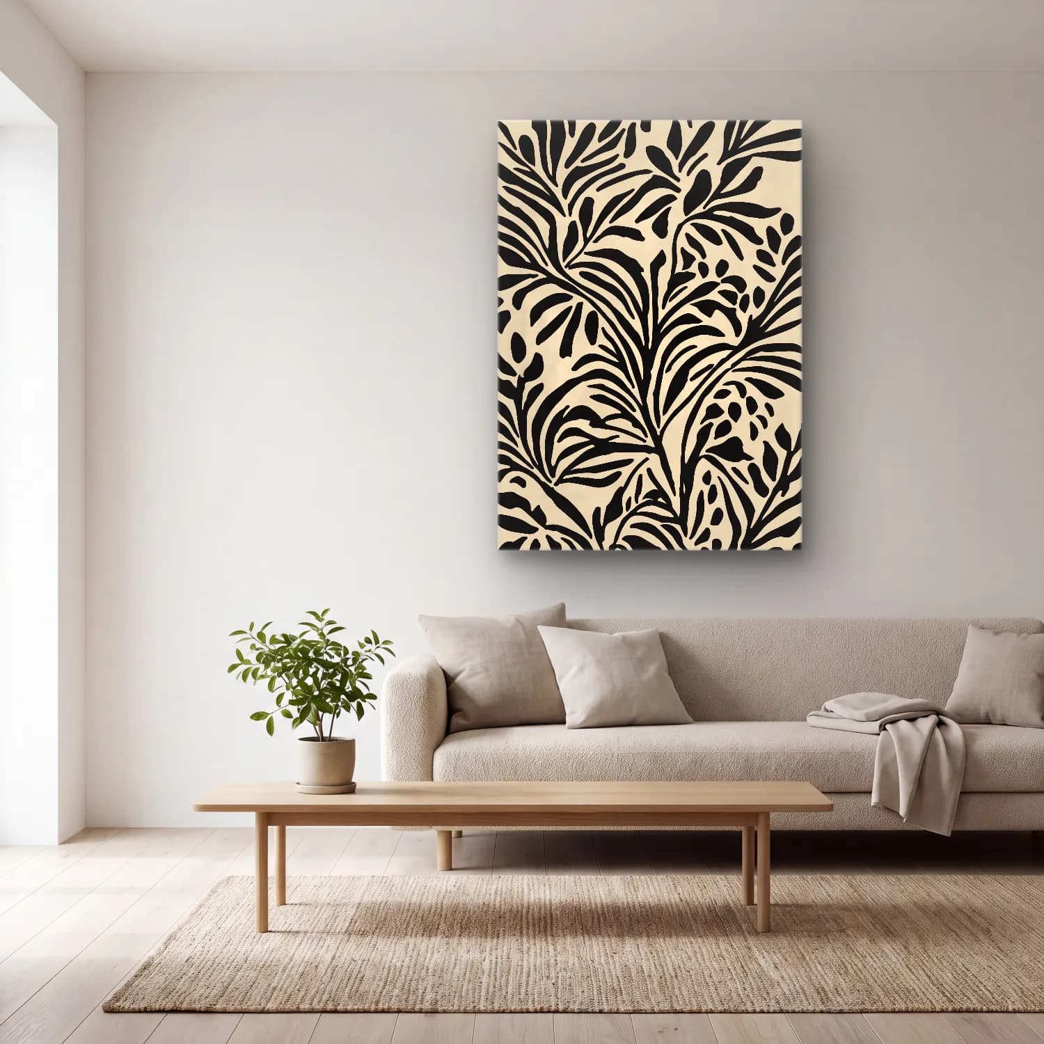 Boho Çiçek Deseni No. 75 cam tablo — açık renk salonda