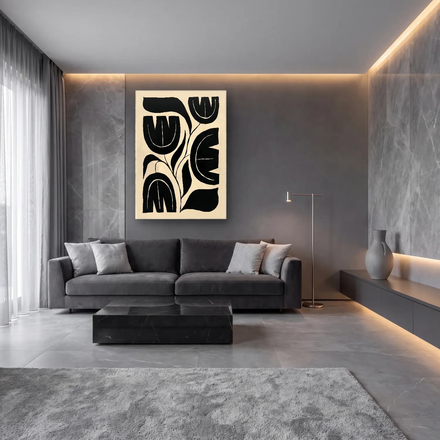 Boho Çiçek Deseni No. 79 cam tablo — lüks salon duvarında