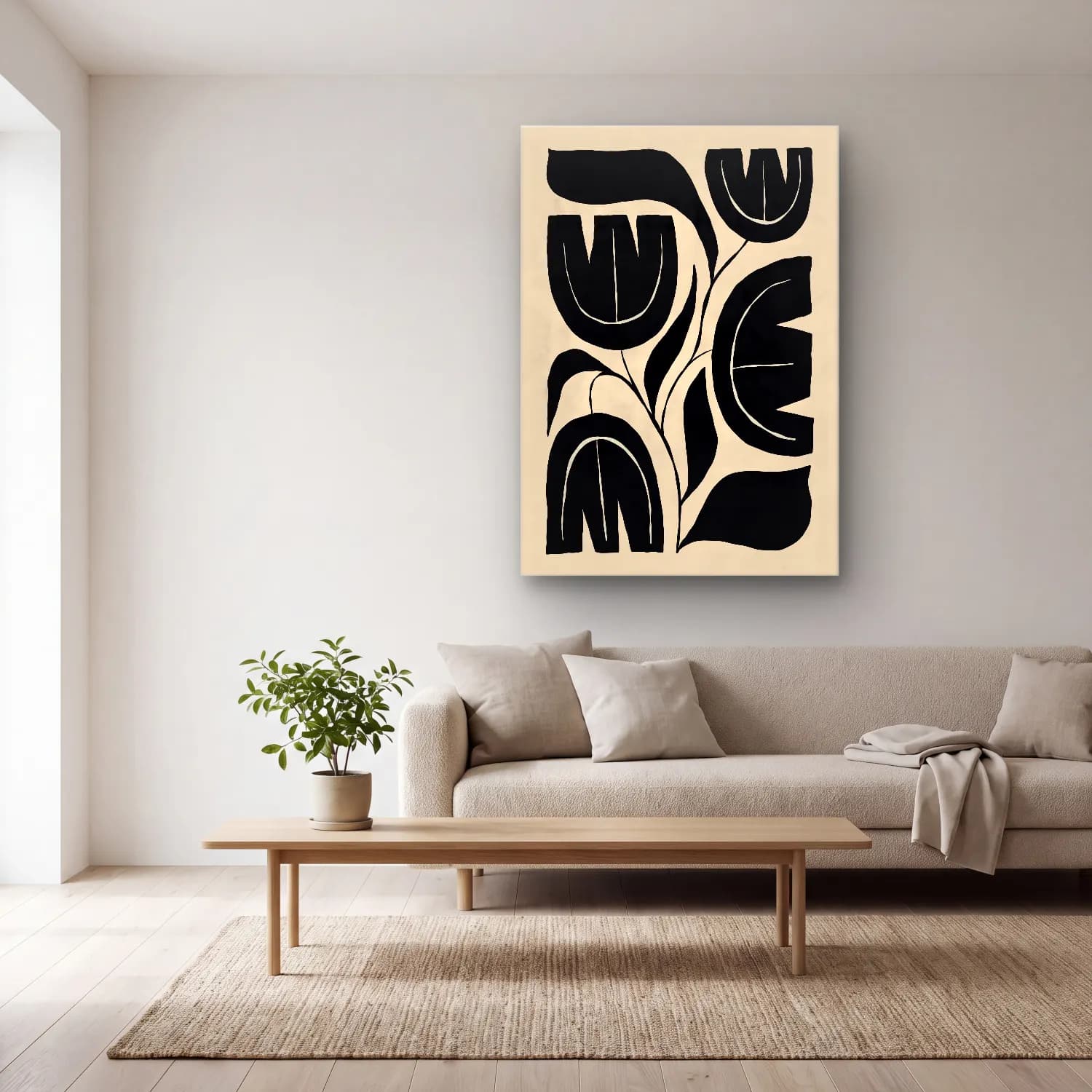 Boho Çiçek Deseni No. 79 cam tablo — açık renk salonda