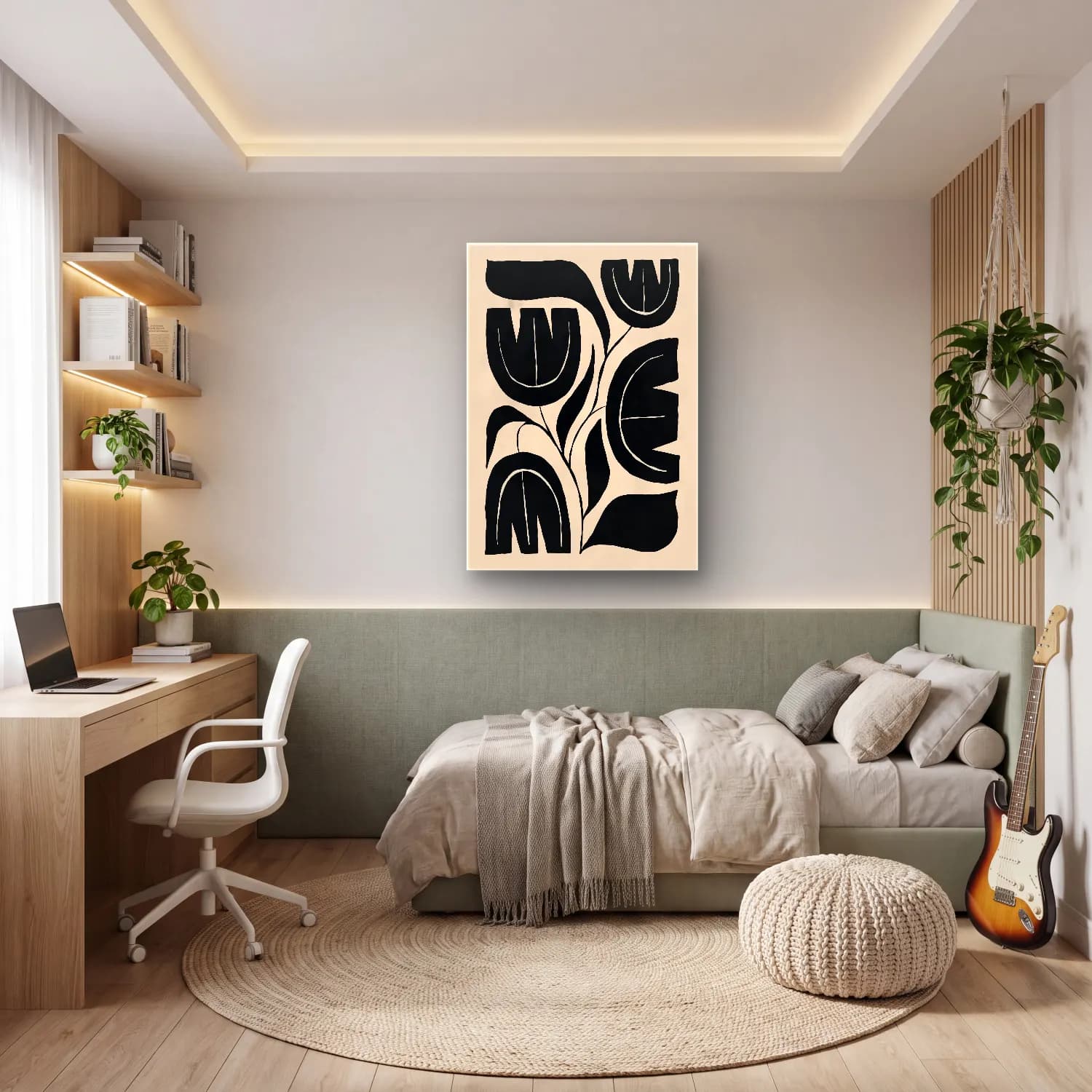 Boho Çiçek Deseni No. 79 cam tablo — genç odasında