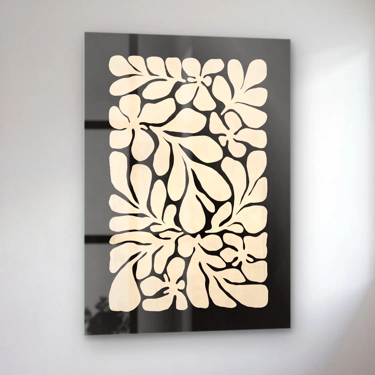 Boho Çiçek Deseni No. 80 cam tablo — sol açıdan görünüm