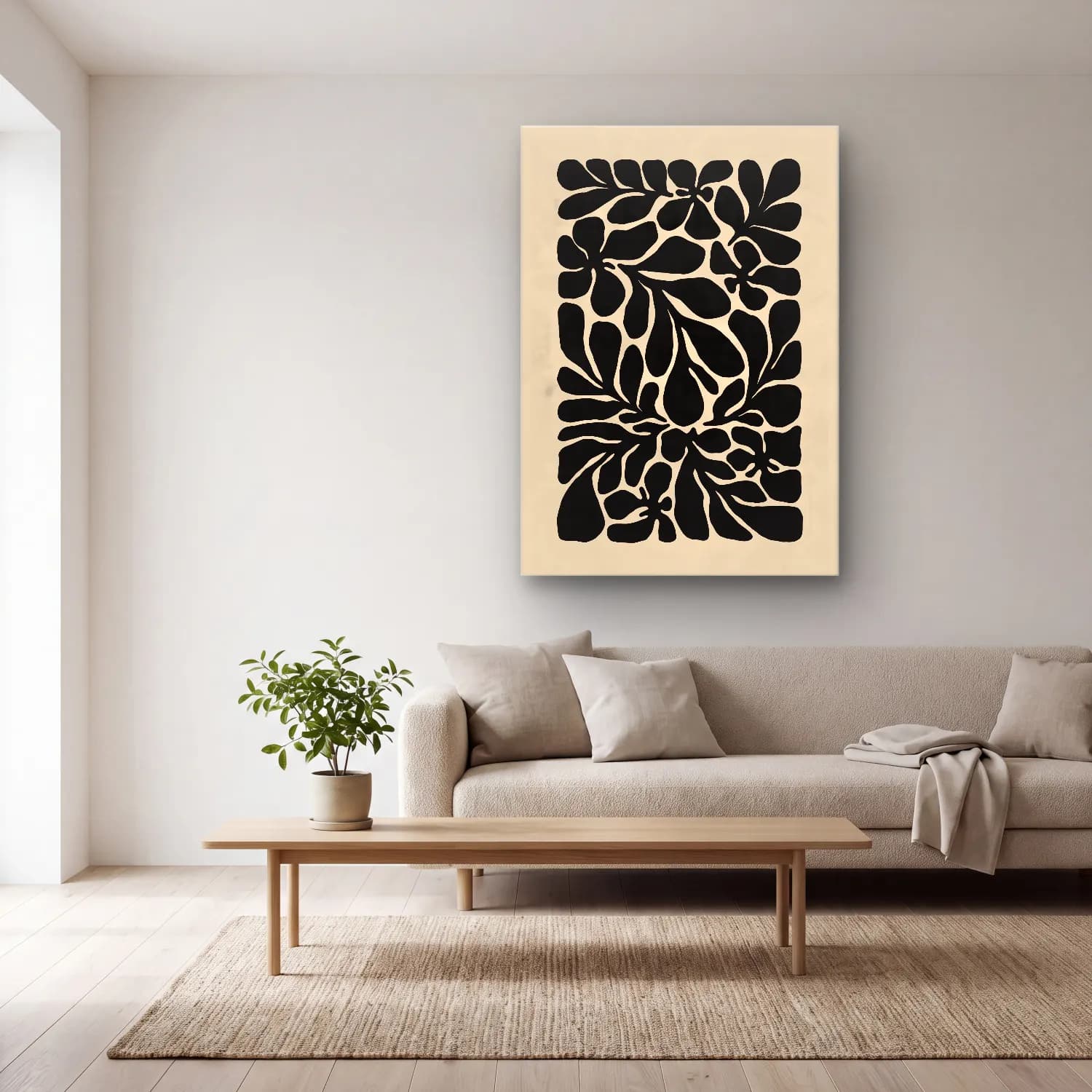 Boho Çiçek Deseni No. 81 cam tablo — açık renk salonda