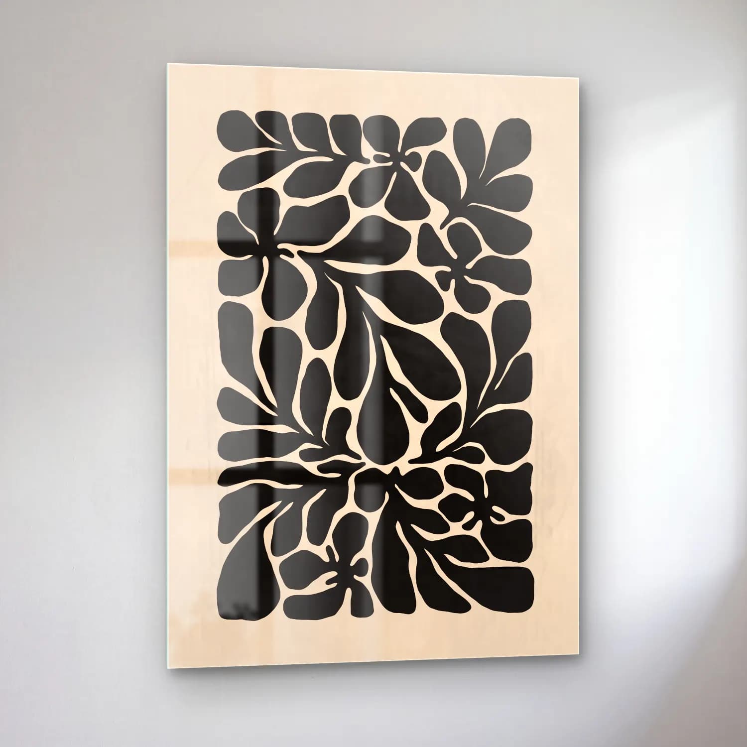 Boho Çiçek Deseni No. 81 cam tablo — sol açıdan görünüm
