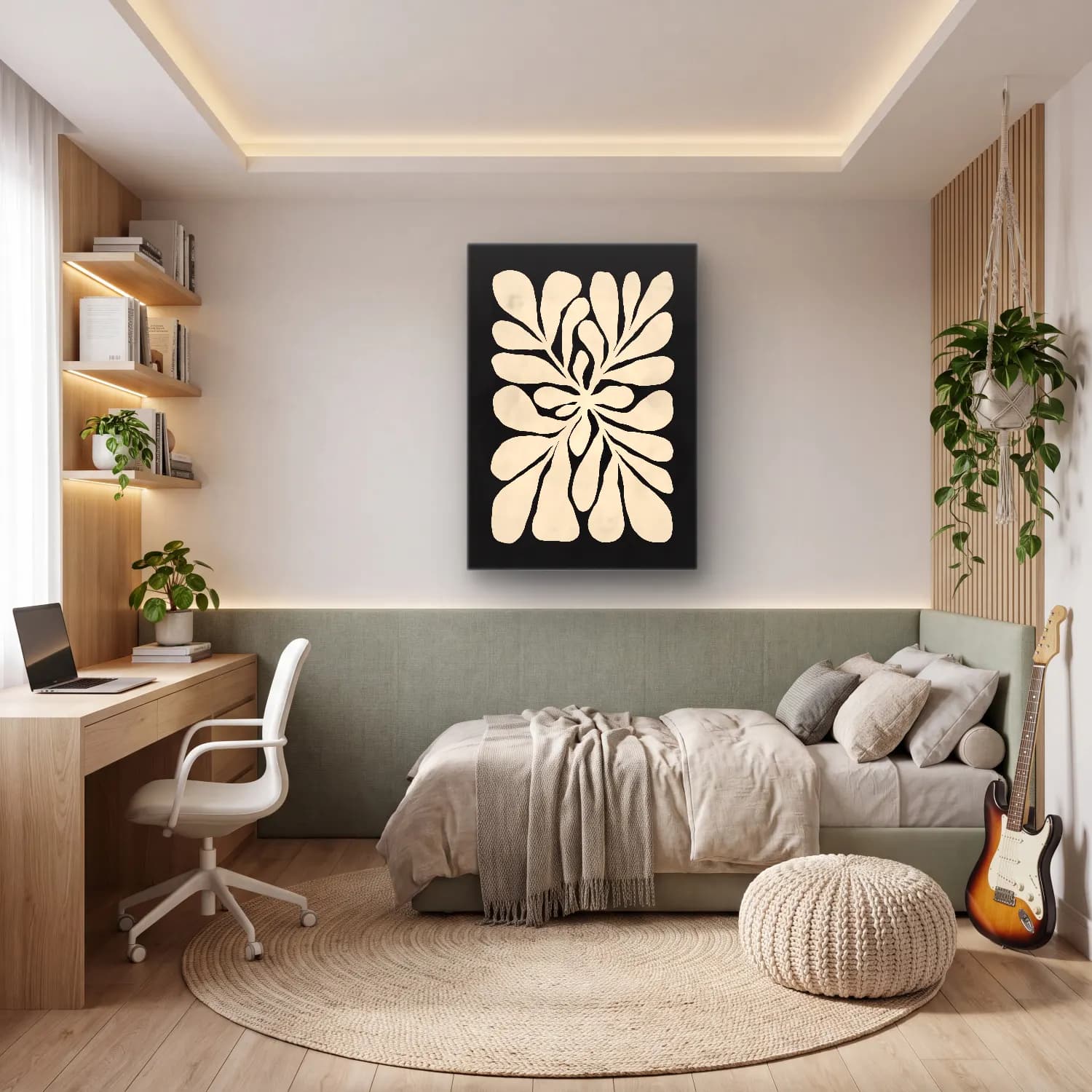 Boho Çiçek Deseni No. 82 cam tablo — genç odasında