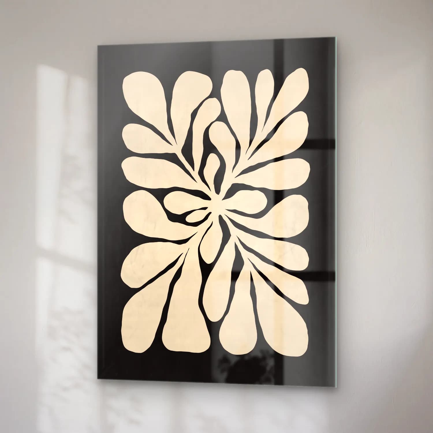 Boho Çiçek Deseni No. 82 cam tablo — sağ açıdan görünüm
