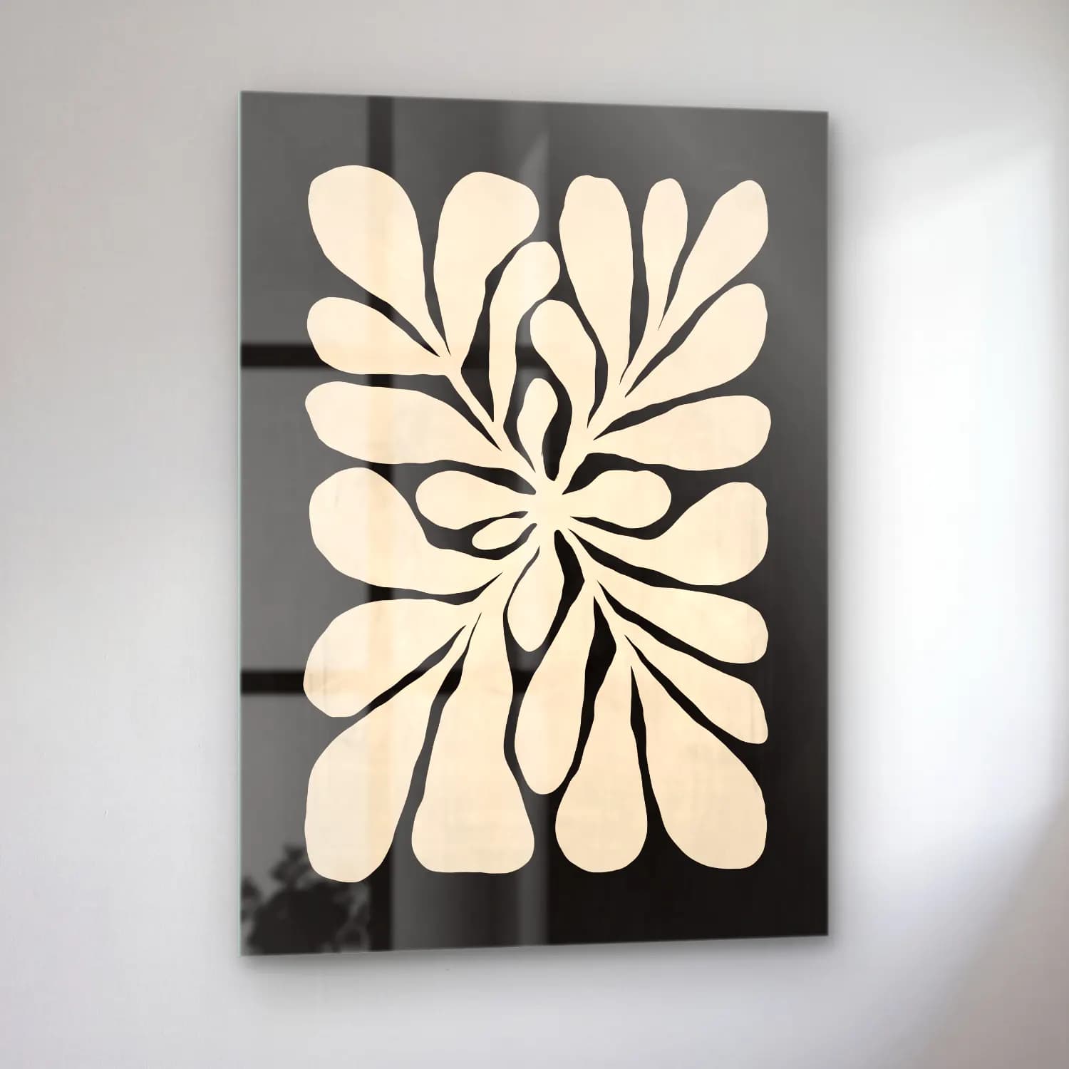 Boho Çiçek Deseni No. 82 cam tablo — sol açıdan görünüm