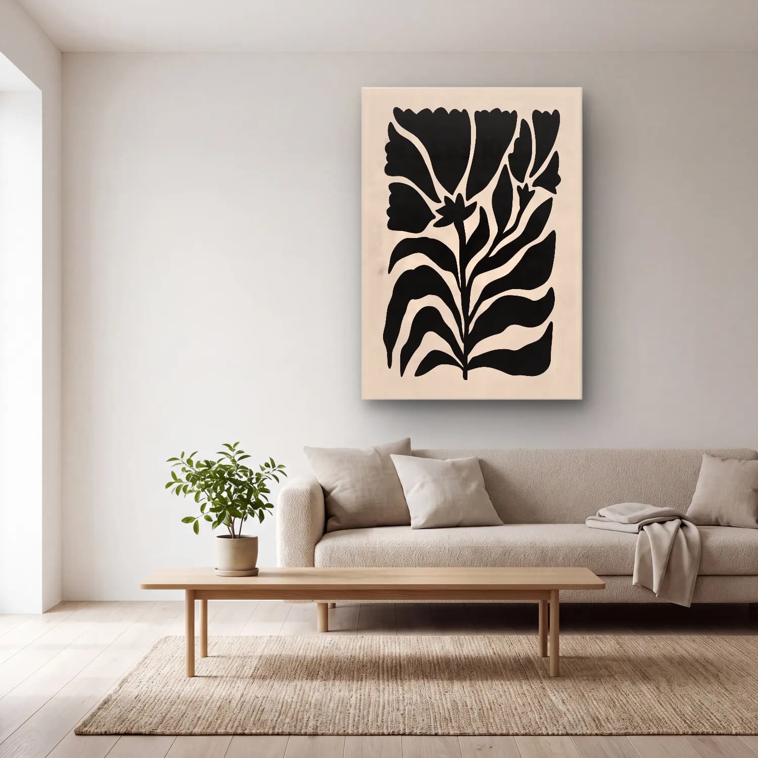 Boho Çiçek Deseni No. 85 cam tablo — açık renk salonda