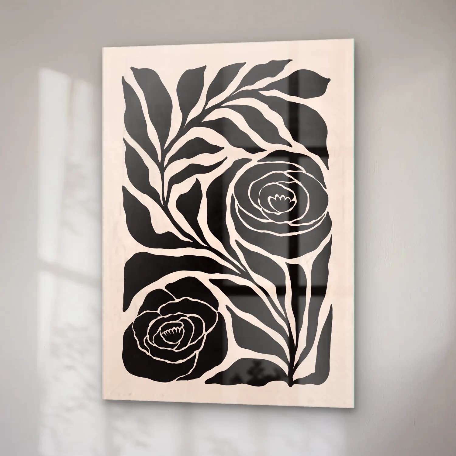 Boho Çiçek Deseni No. 86 cam tablo — sağ açıdan görünüm
