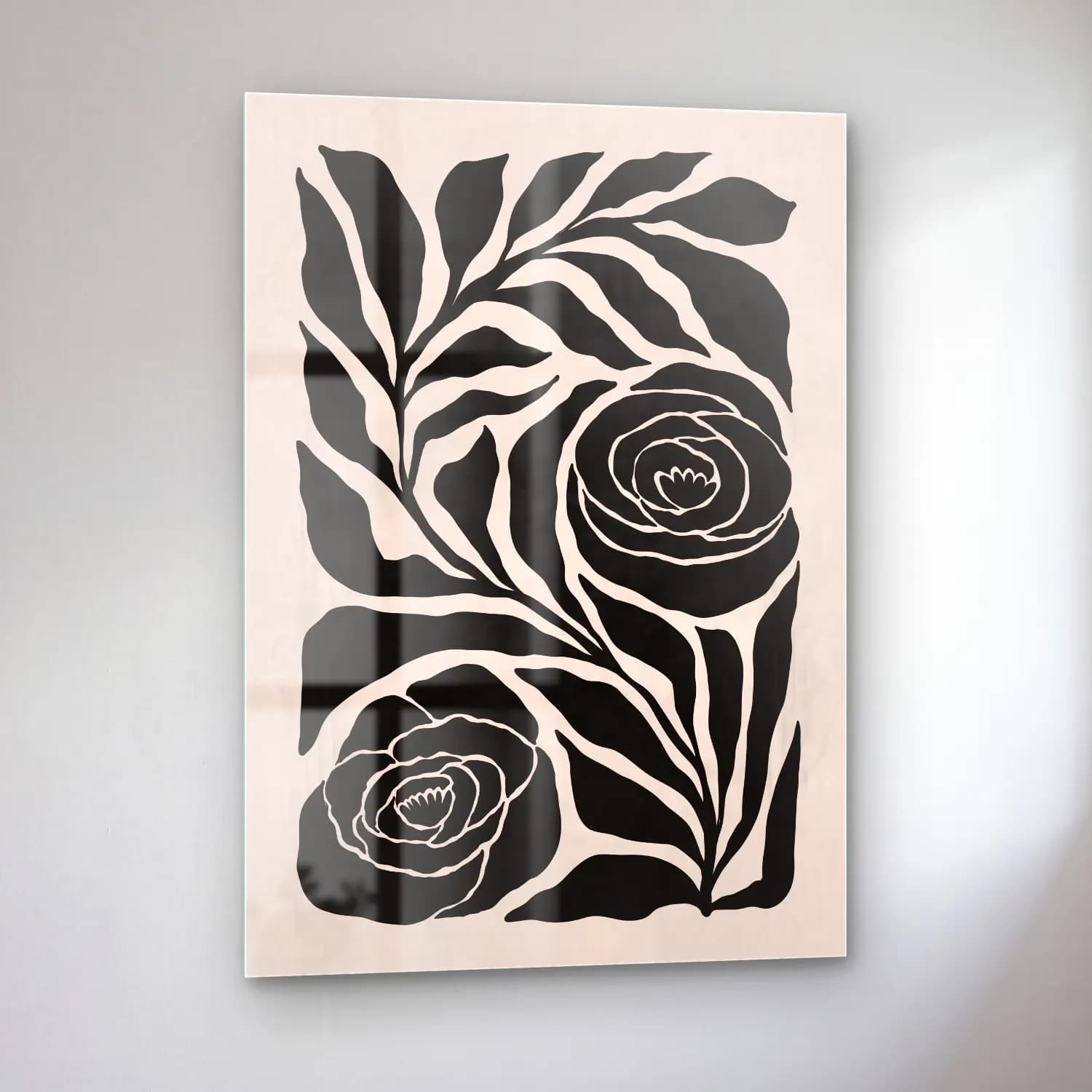 Boho Çiçek Deseni No. 86 cam tablo — sol açıdan görünüm