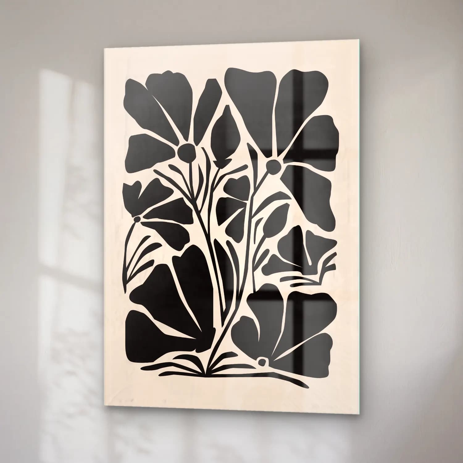 Boho Çiçek Deseni No. 87 cam tablo — sağ açıdan görünüm