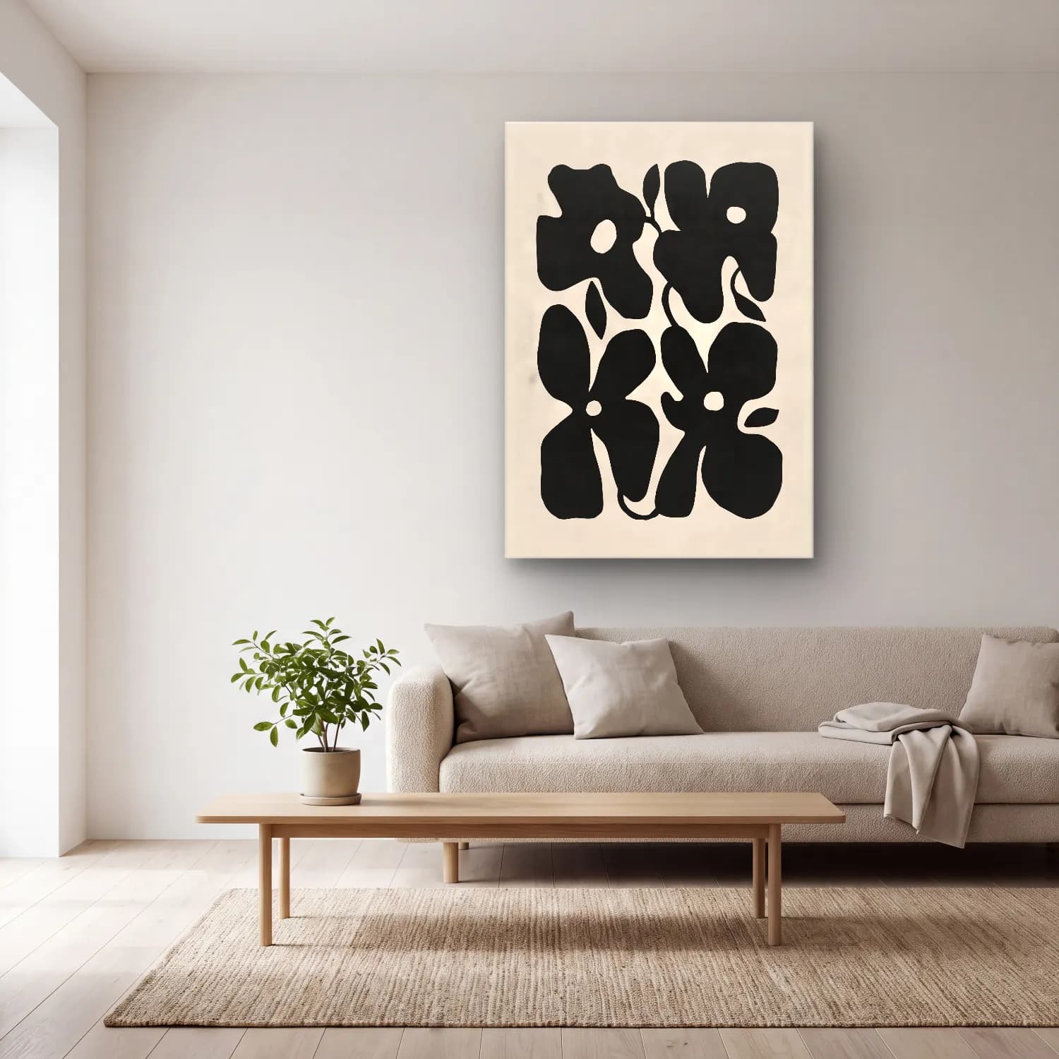 Boho Çiçek Deseni No. 88 cam tablo — açık renk salonda
