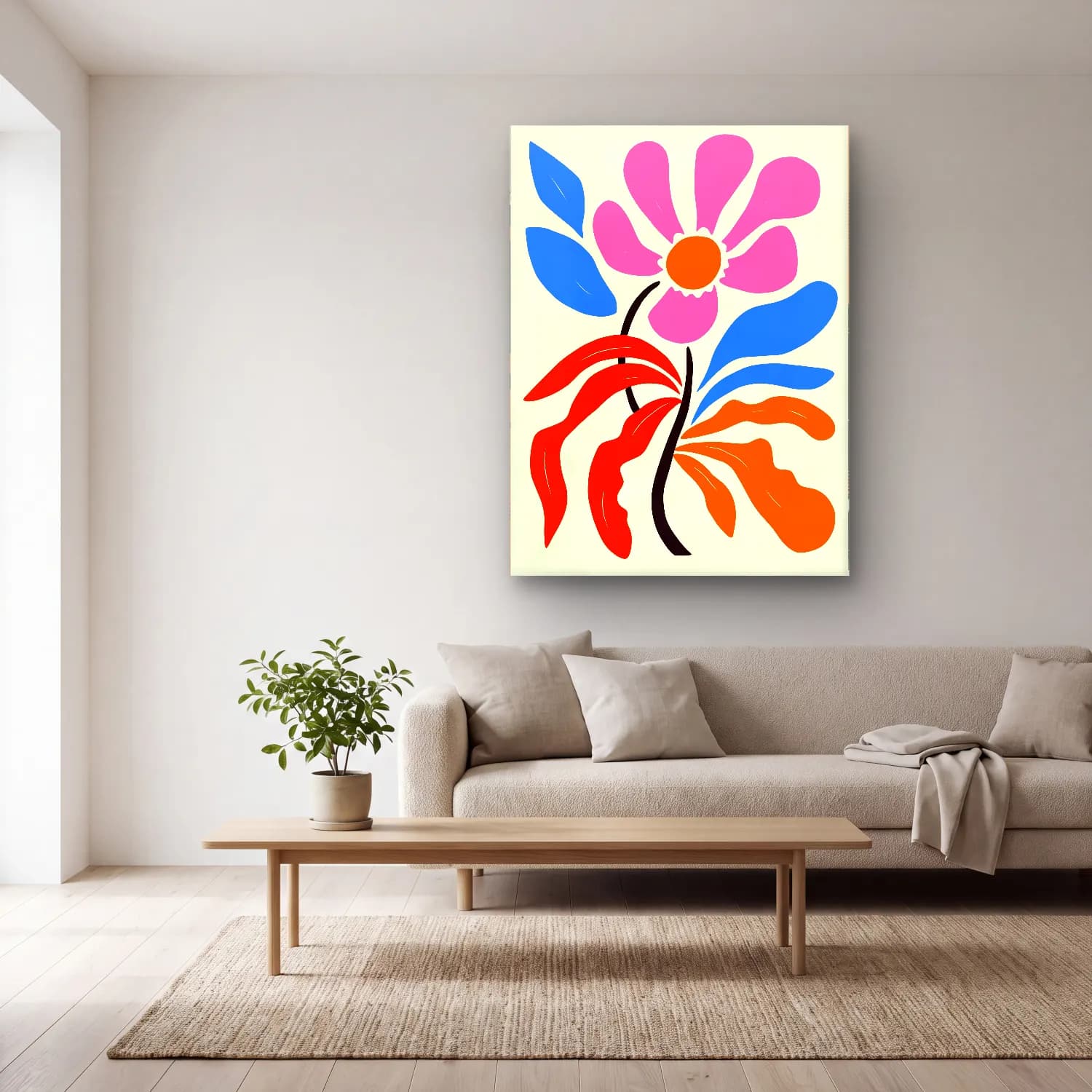 Boho Çiçek Deseni No. 90 cam tablo — açık renk salonda