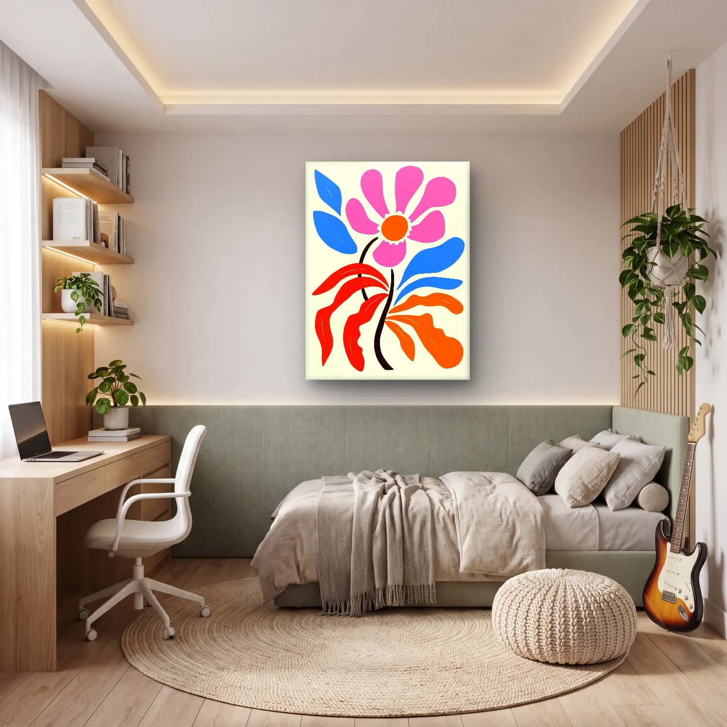 Boho Çiçek Deseni No. 90 cam tablo — genç odasında