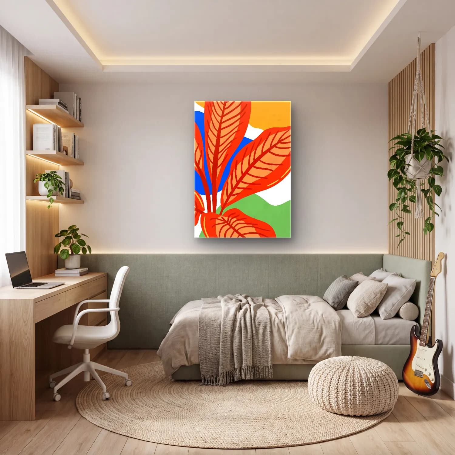Boho Botanik Yapraklar No. 14 cam tablo — genç odasında