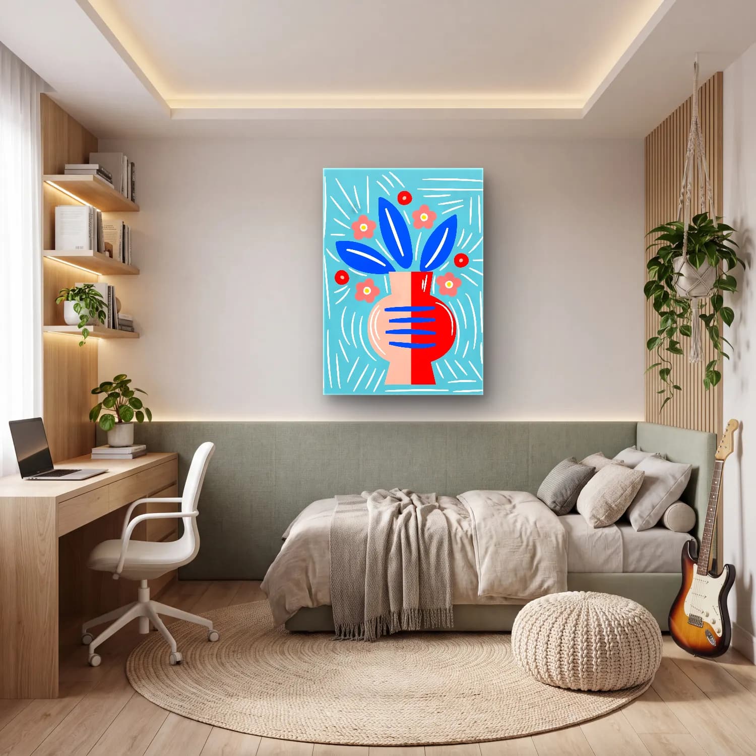 Boho Vazo – Mavi Tonlar cam tablo — genç odasında