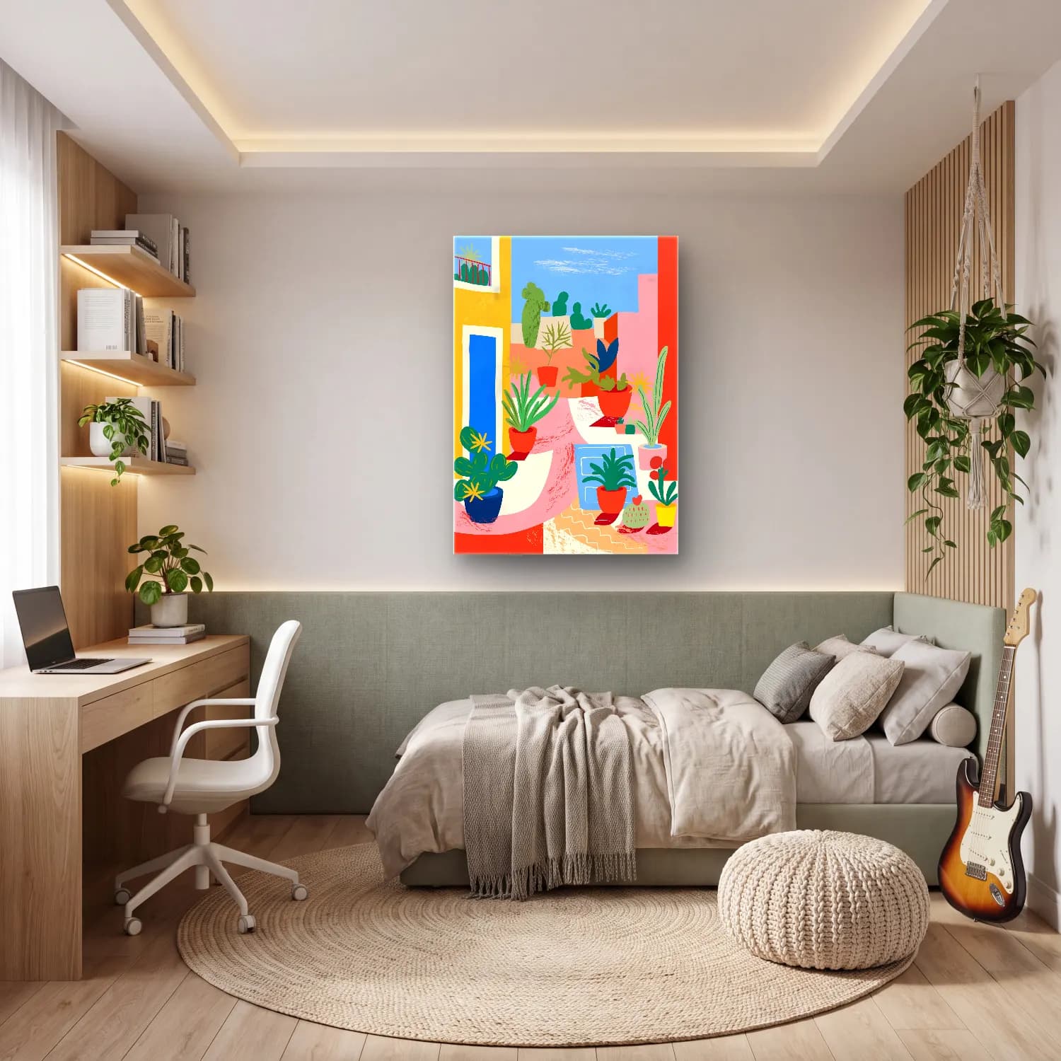 Boho Çiçek Bahçesi cam tablo — genç odasında