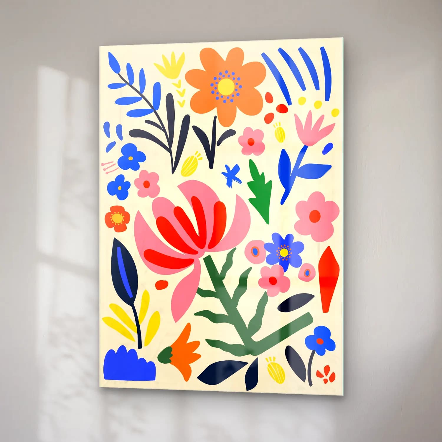 Boho Çiçek Deseni No. 92 cam tablo — sağ açıdan görünüm
