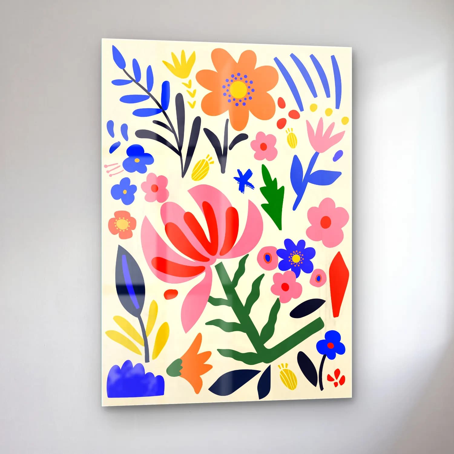 Boho Çiçek Deseni No. 92 cam tablo — sol açıdan görünüm