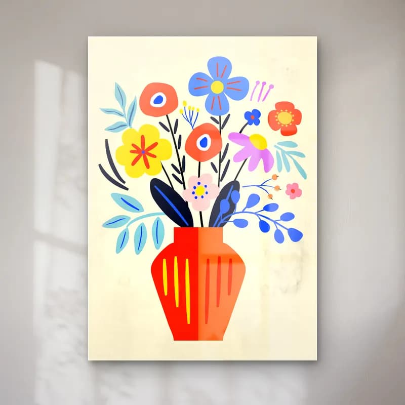 Boho Vazoda Çiçek Buketi – Turuncu Tonlar cam tablo — Boho Vazoda Çiçek Buketi – Turuncu Tonlar — boho vazoda çiçek buketi
