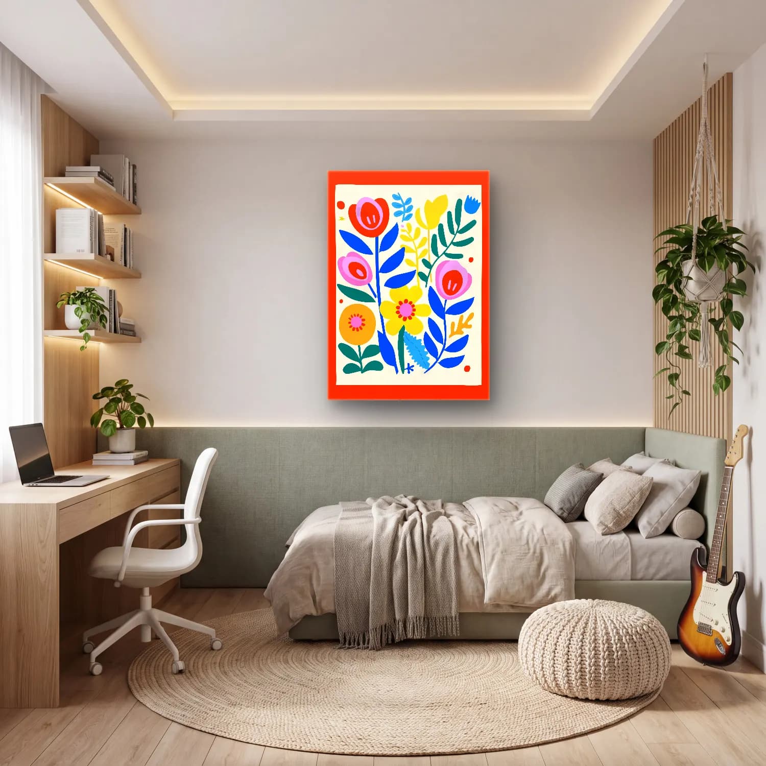 Maksimalist Çiçek Deseni No. 8 cam tablo — genç odasında