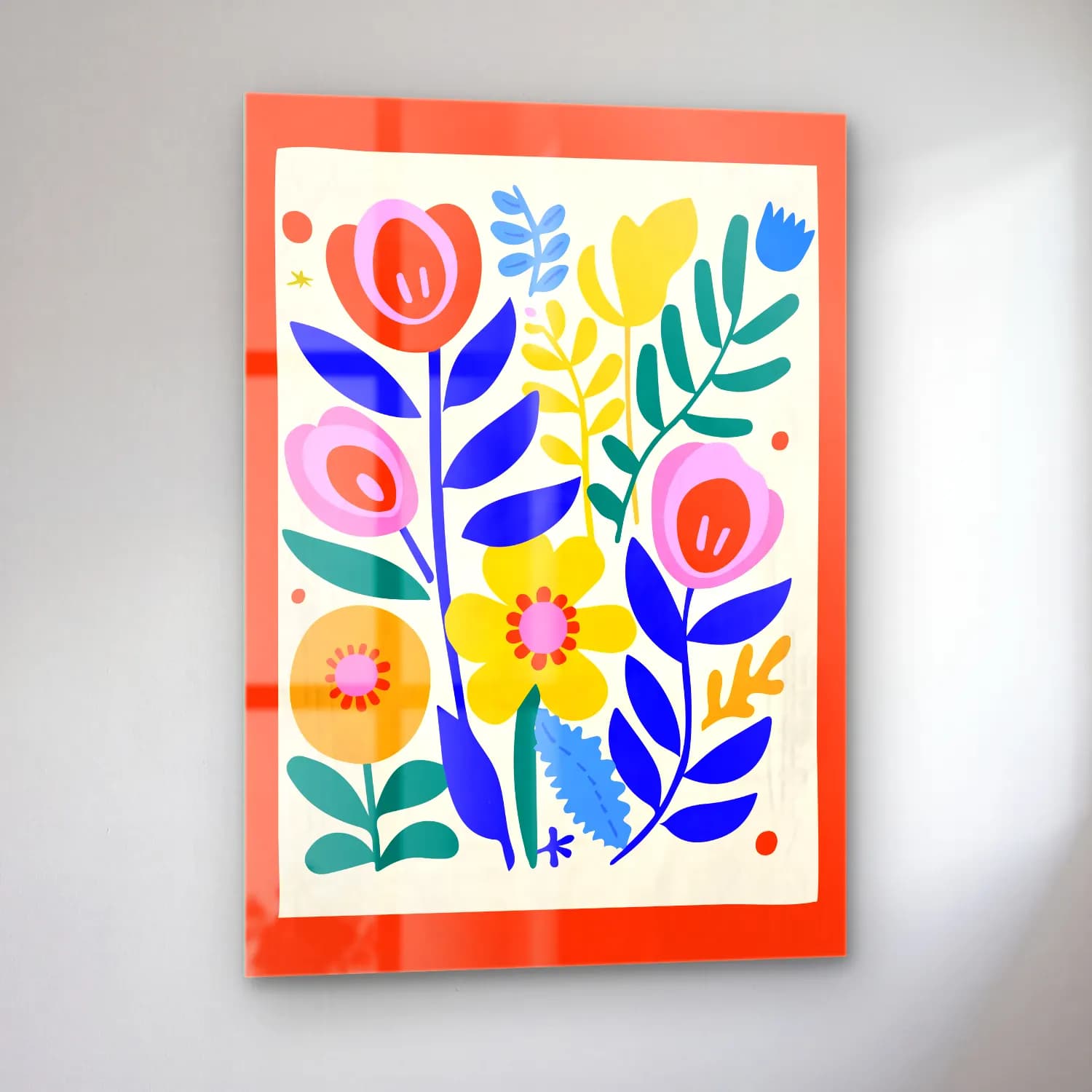 Maksimalist Çiçek Deseni No. 8 cam tablo — sol açıdan görünüm