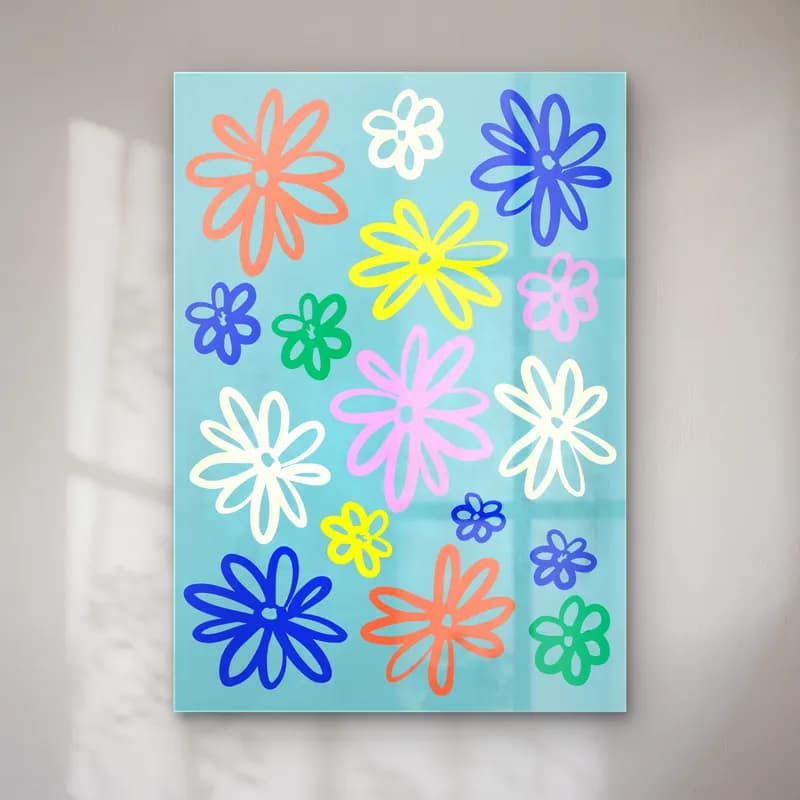Retro Çiçek Deseni No. 74 cam tablo — Retro Çiçek Deseni No. 74 — retro çiçek deseni
