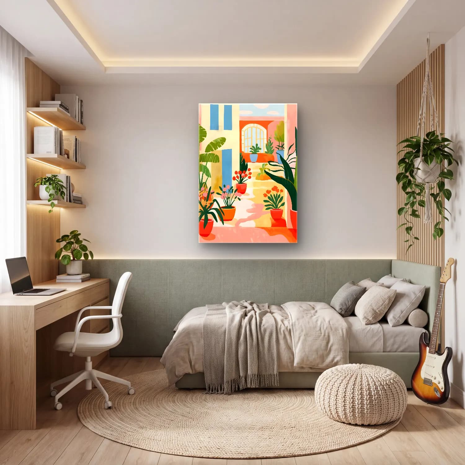 Boho Çiçek Bahçesi – Turuncu Tonlar cam tablo — genç odasında