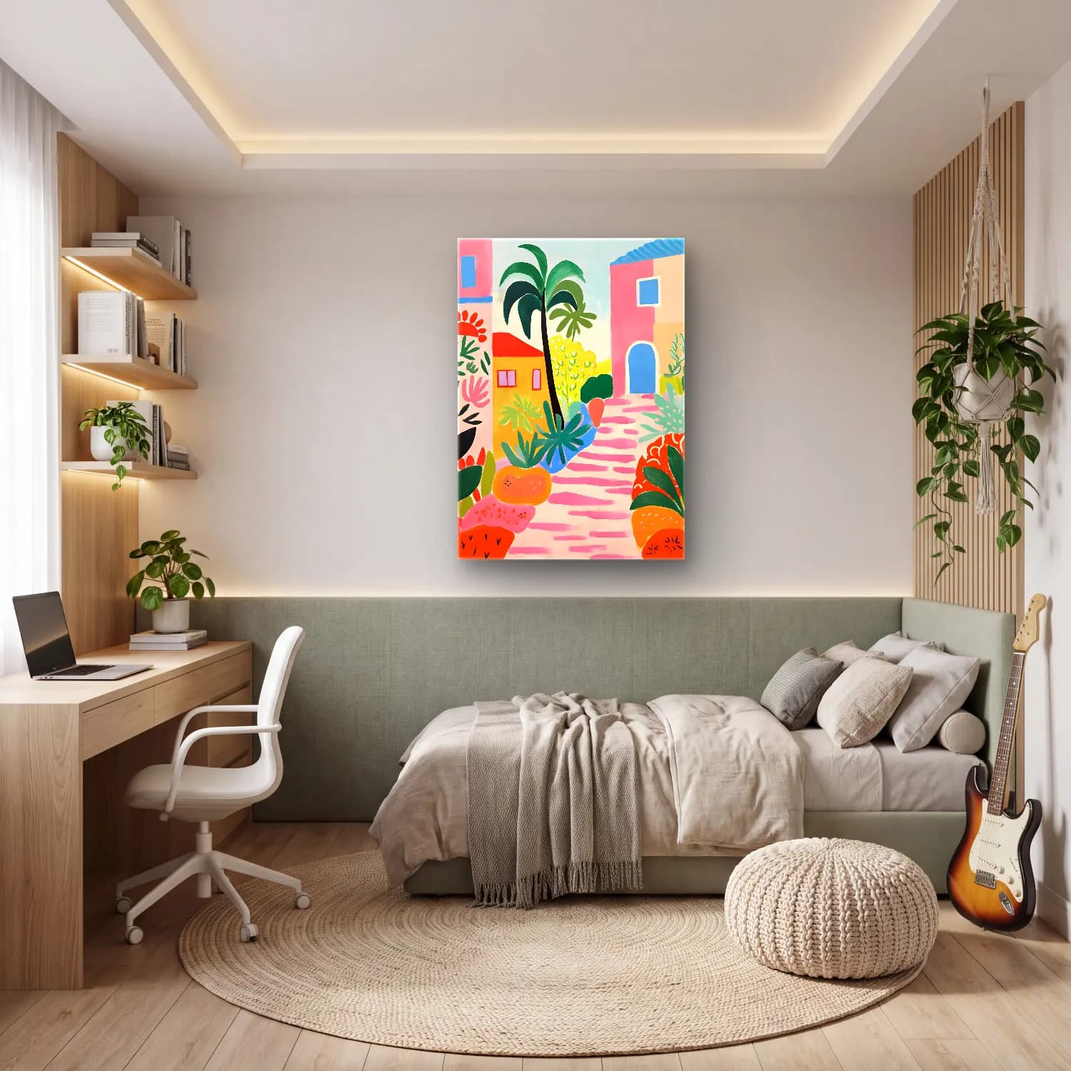 Boho Çiçek Bahçesi – Pembe Tonlar cam tablo — genç odasında