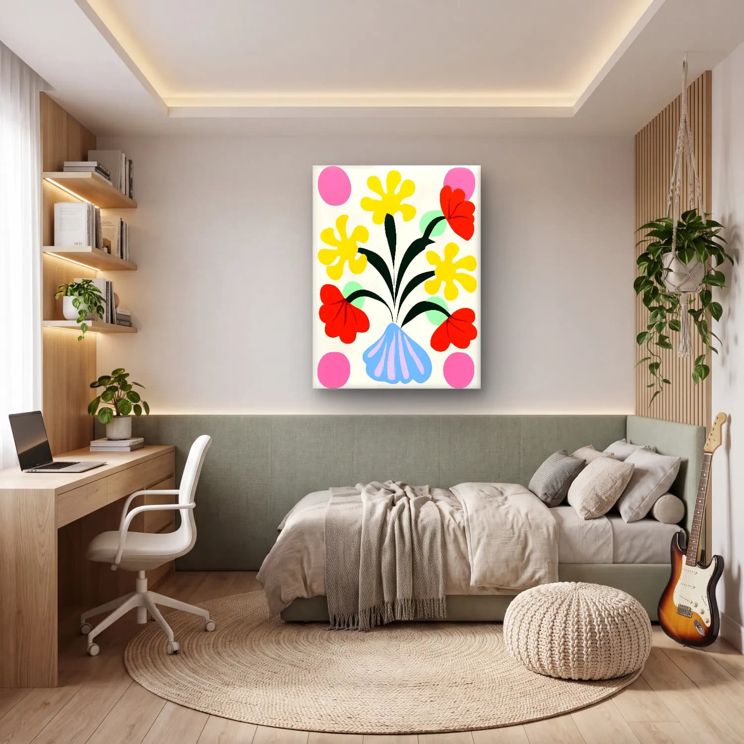 Boho Çiçek Deseni No. 93 cam tablo — genç odasında