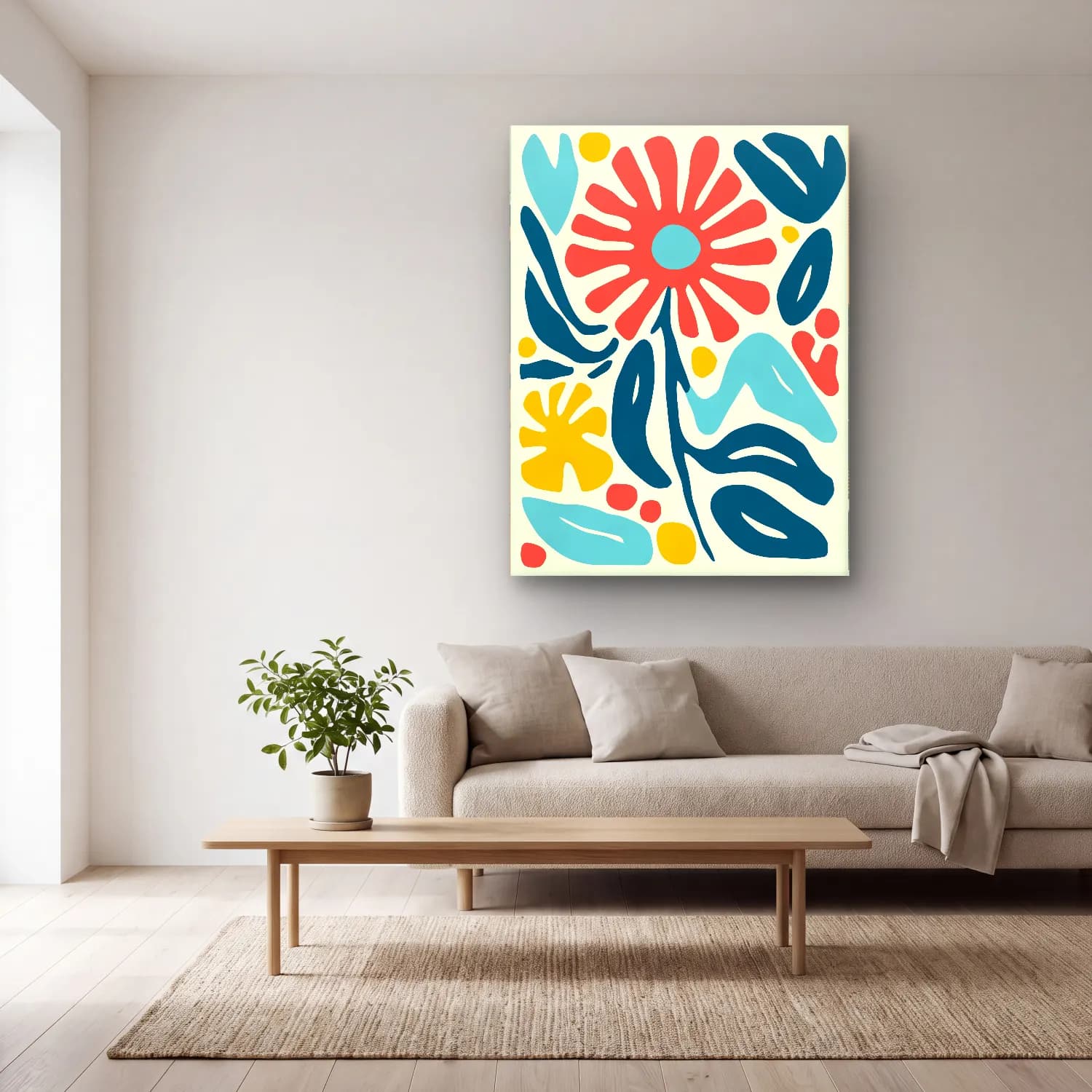 Boho Çiçek Deseni No. 94 cam tablo — açık renk salonda