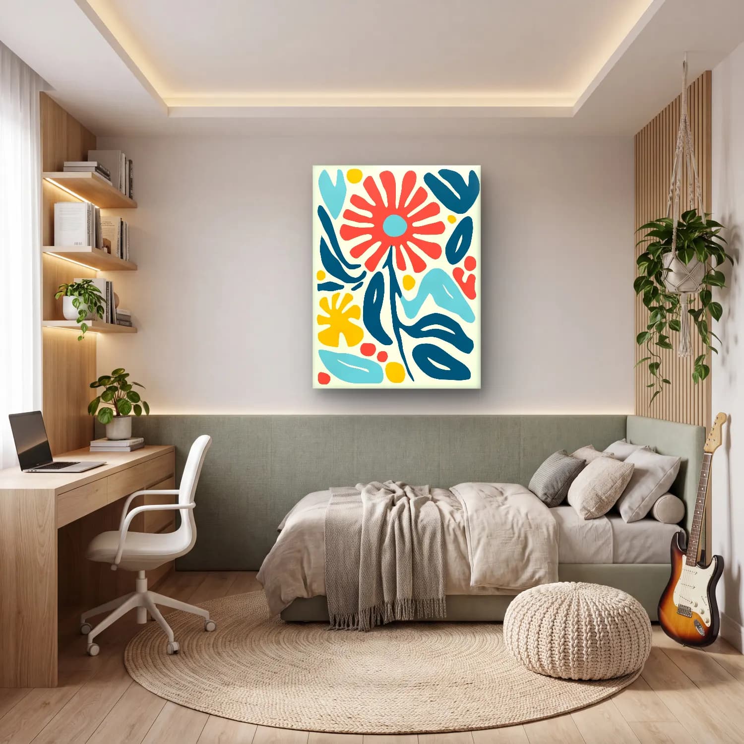 Boho Çiçek Deseni No. 94 cam tablo — genç odasında