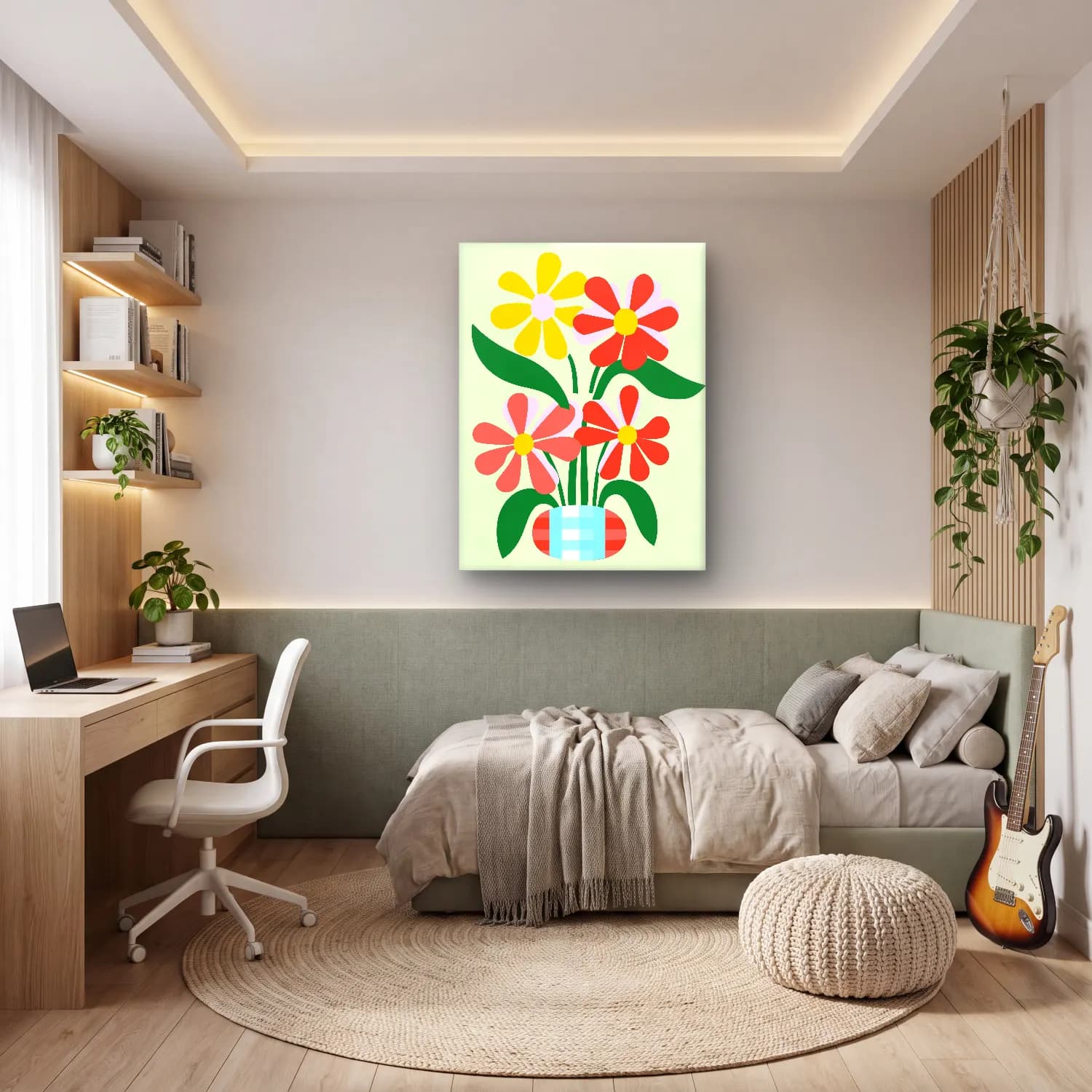 Pastel Vazoda Çiçek Buketi No. 7 cam tablo — genç odasında