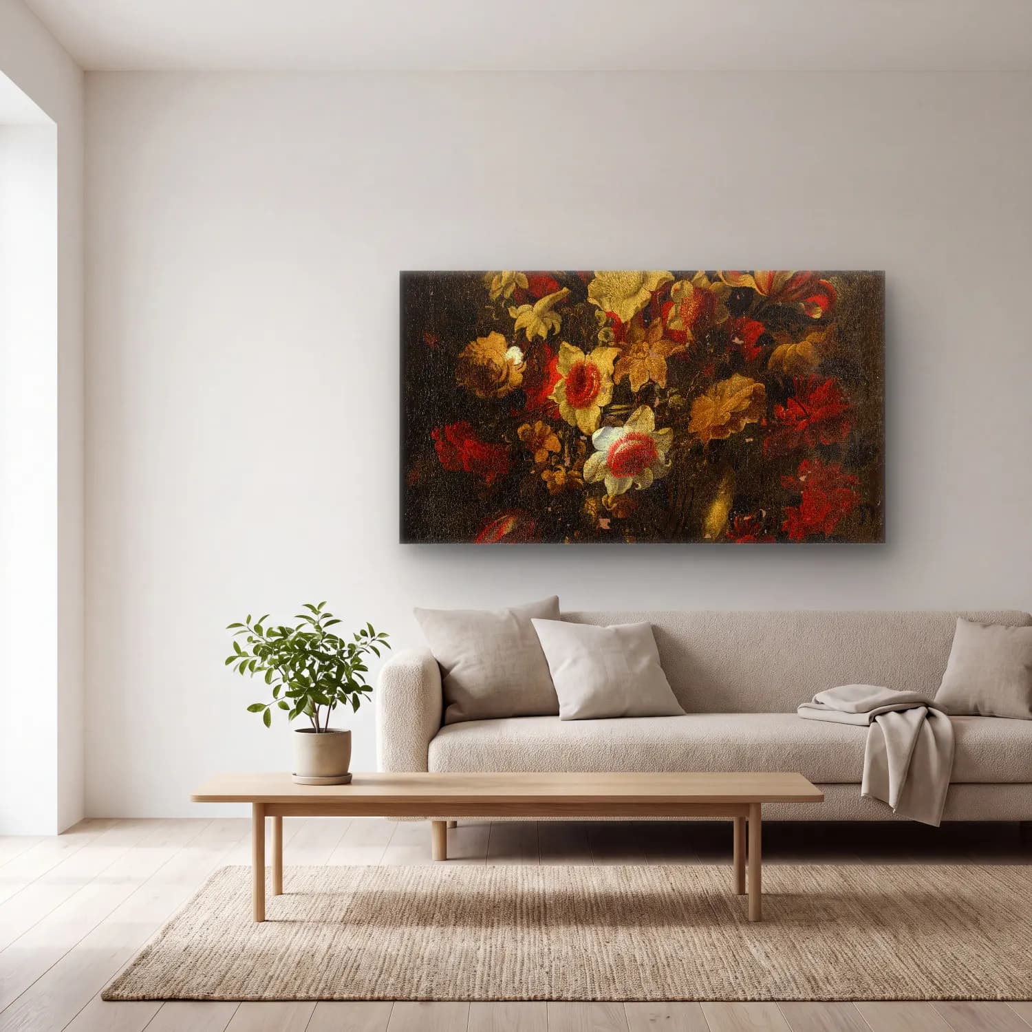 Juan de Arellano – Floral Still Life cam tablo — açık renk salonda