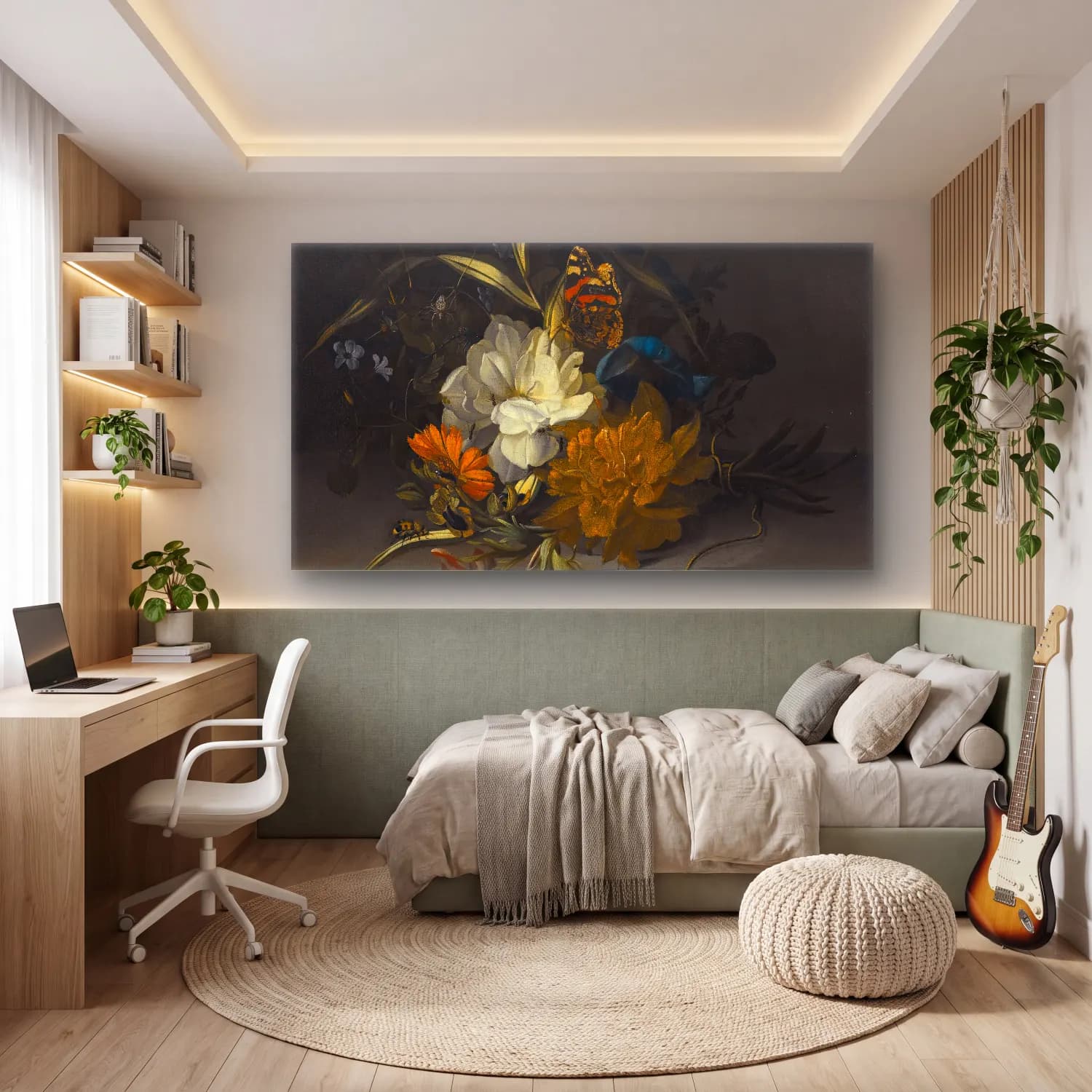 Rachel Ruysch – Still Life With Marigolds, Morning Glory, A Passion Flower cam tablo — genç odasında