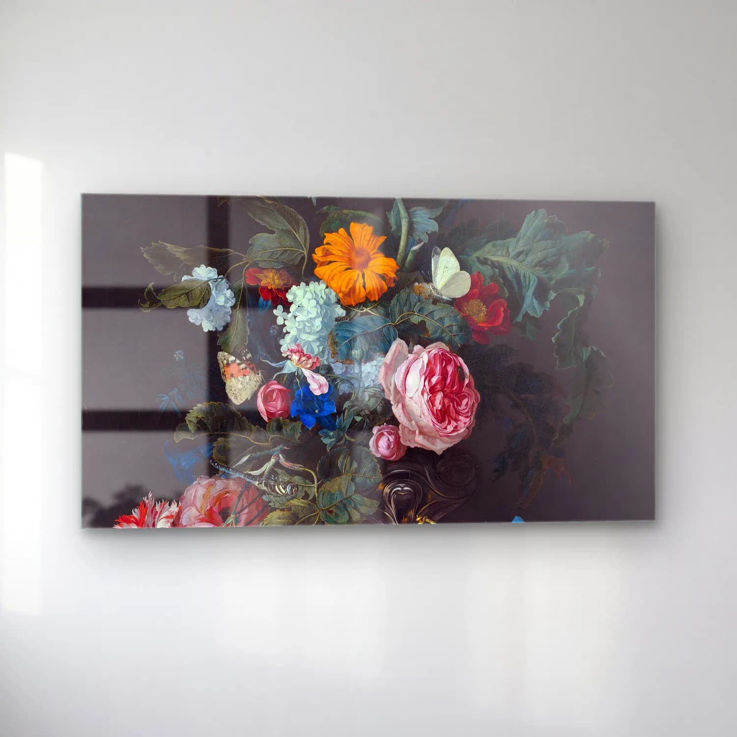 Willem van Aelst – Flower Still Life with a Timepiece cam tablo — sol açıdan görünüm