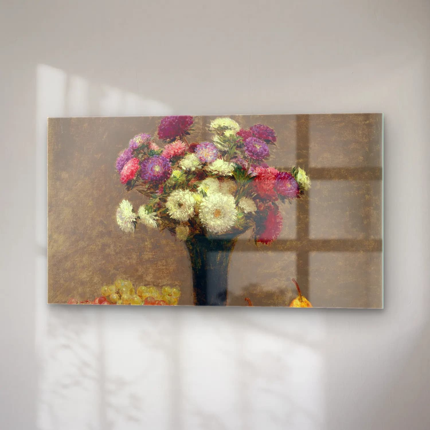 Henri Fantin-Latour – Asters and Fruit on a Table cam tablo — sağ açıdan görünüm