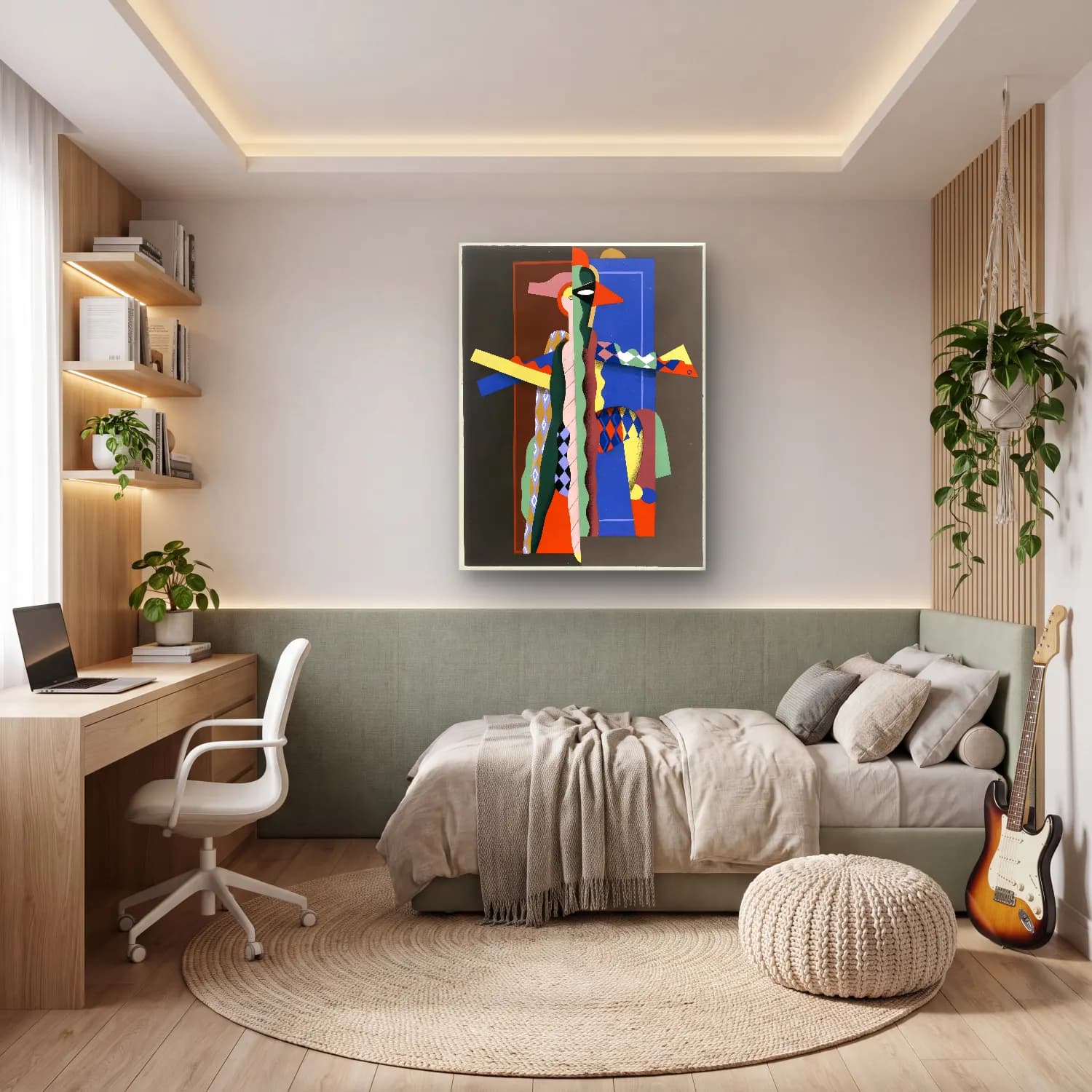 Modern Soyut Yüz No. 4 cam tablo — genç odasında