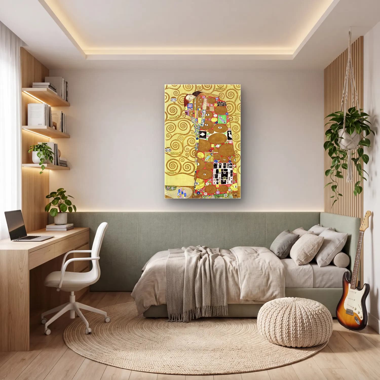 Modern Soyut Altın Doku No. 3 cam tablo — genç odasında
