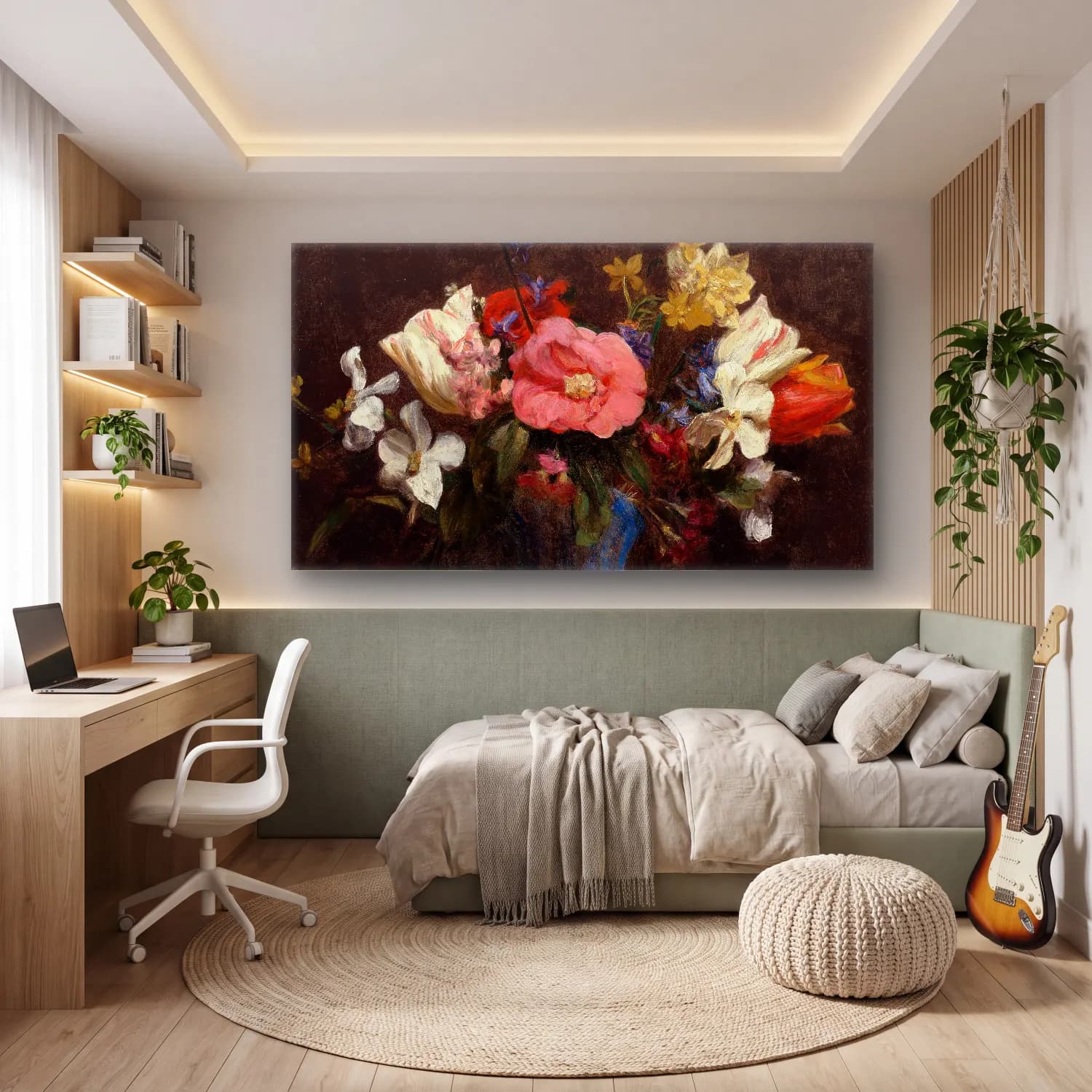 Henri Fantin-Latour – Fleurs, camélias et tulipes cam tablo — genç odasında