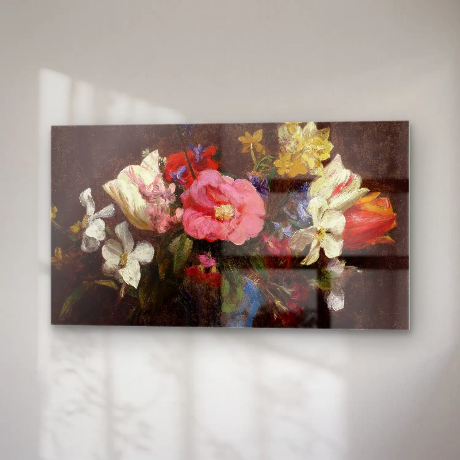 Henri Fantin-Latour – Fleurs, camélias et tulipes cam tablo — sağ açıdan görünüm