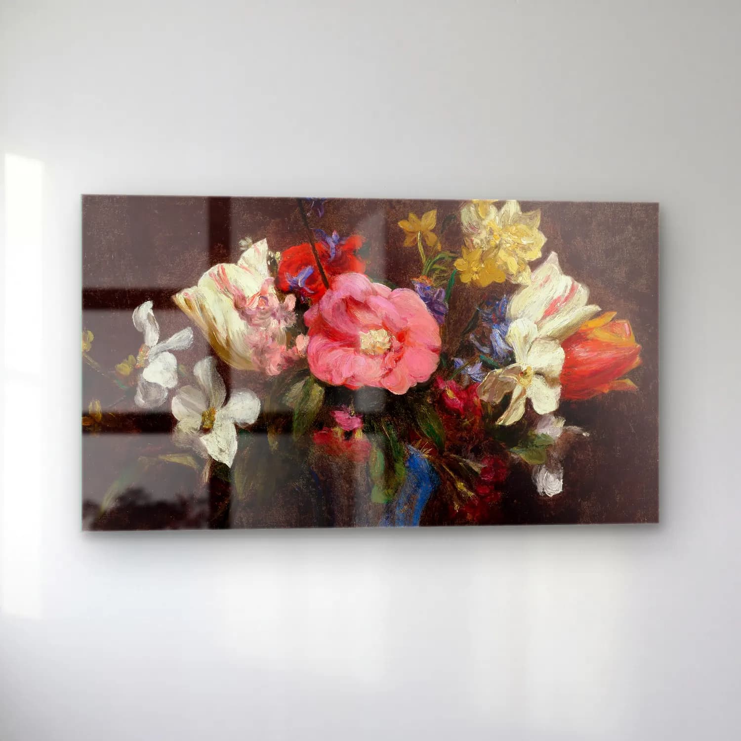 Henri Fantin-Latour – Fleurs, camélias et tulipes cam tablo — sol açıdan görünüm