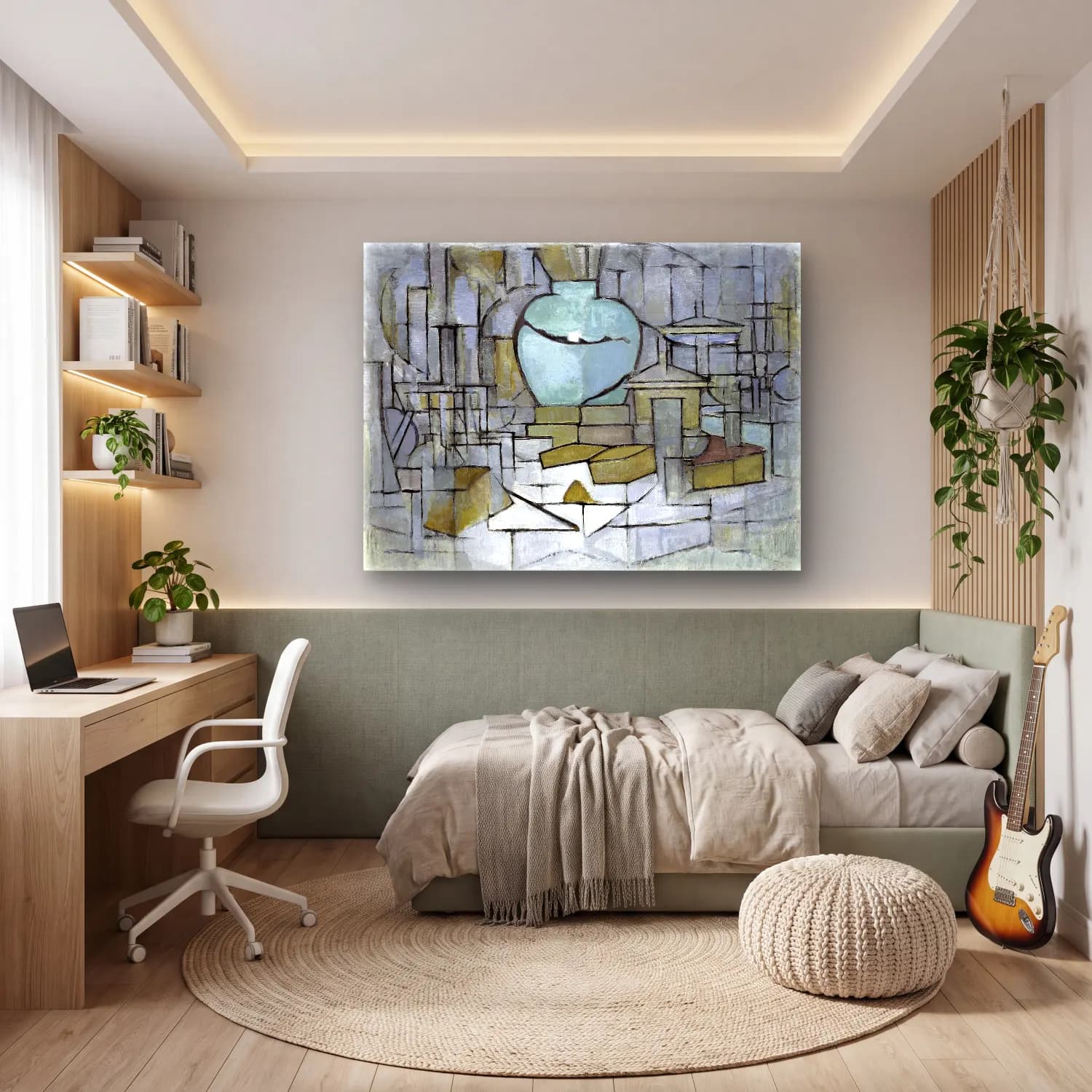 Modern Soyut Vazo – Bej Tonlar cam tablo — genç odasında
